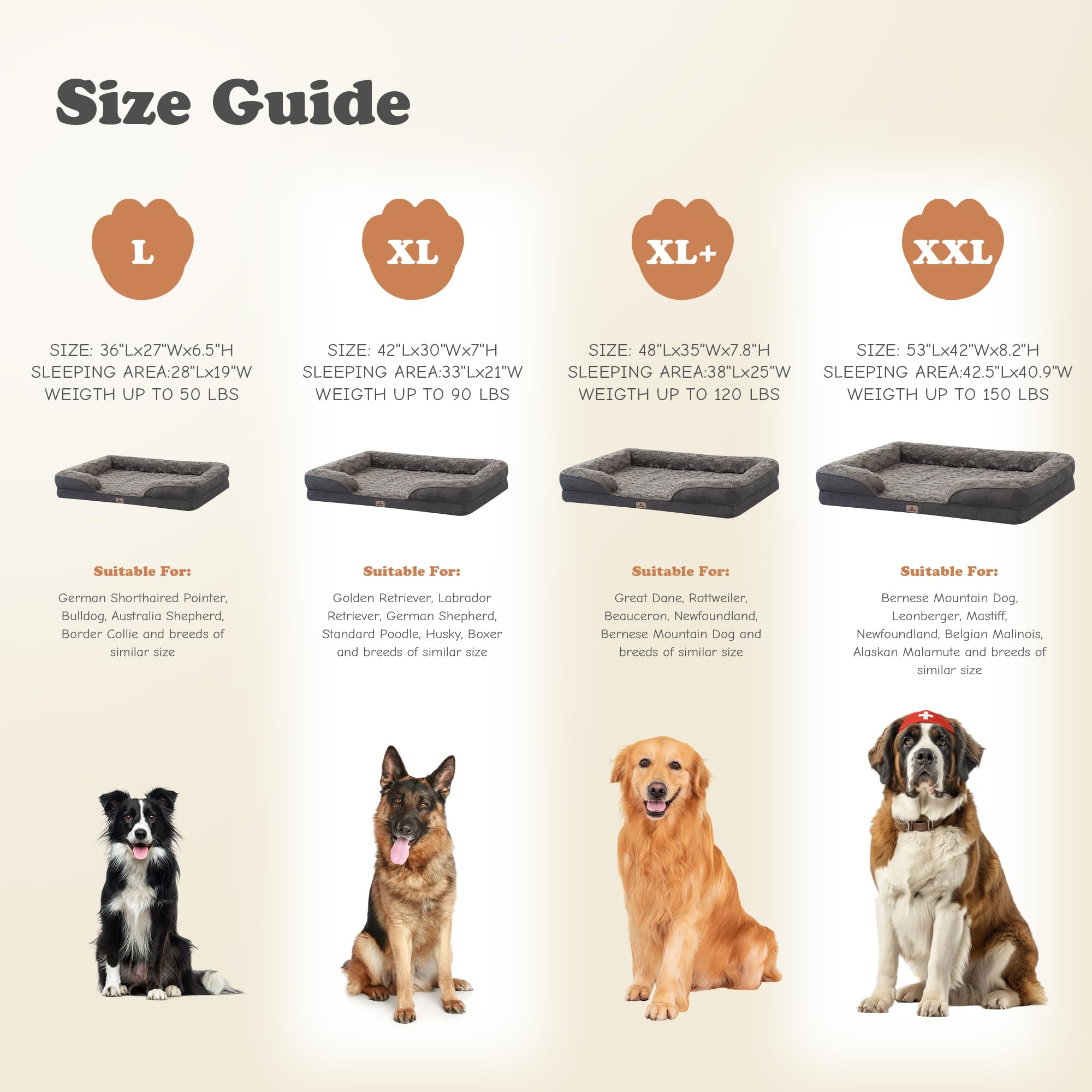 Petfun Orthopedic Dog Bed For Extra Large Dogs - Xl Plus Waterproof Dog Sofa Beds, Supportive Foam Pet Couch Bed With Removable