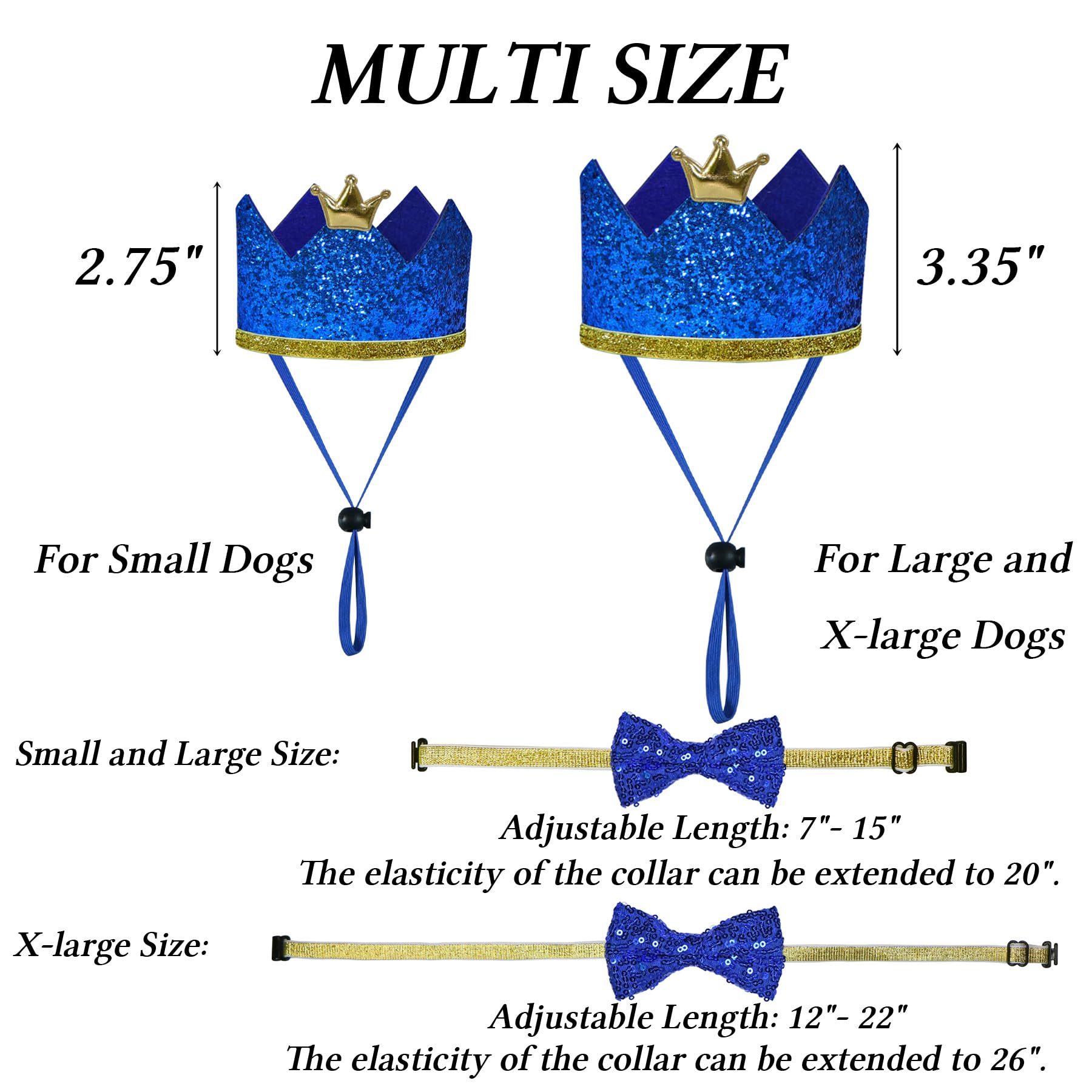 Stmk Dog Birthday Party Supplies, Multi Size Dog Birthday Hat With Numbers Bandana Bow Tie For Medium Large Dogs Pets (Blue, Lar