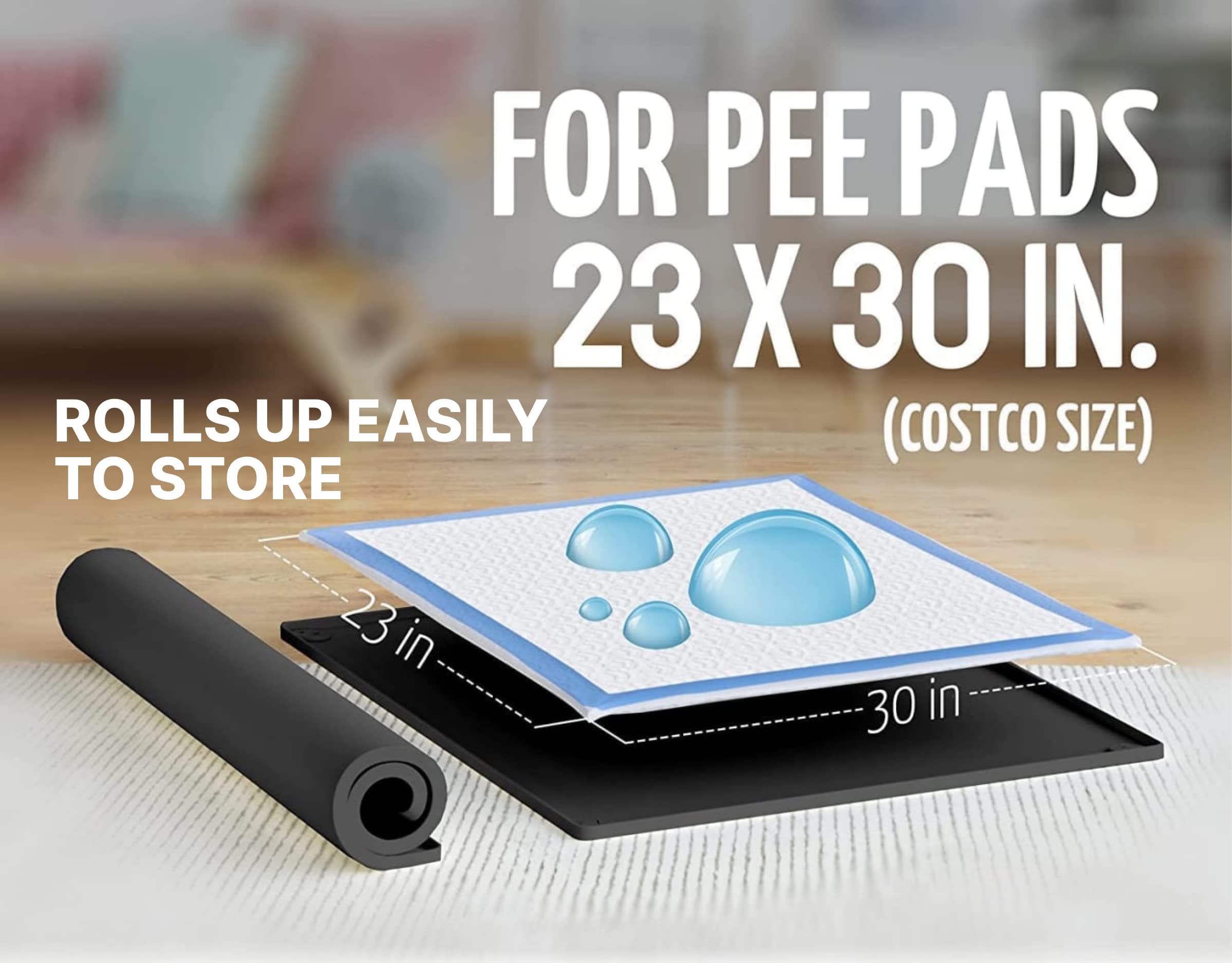 Skywin Pee Pad Holder - No Spill And Leaks Silicone Puppy Pad Holder, Secure 30 X 23 Inches Pee Pad (30Lx23W, Black)
