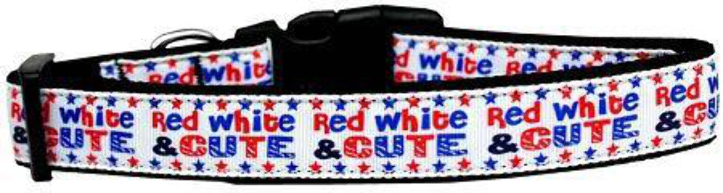 Pet Dog & Cat Nylon Collar or Leash, "Red, White and Cute" XL Collar