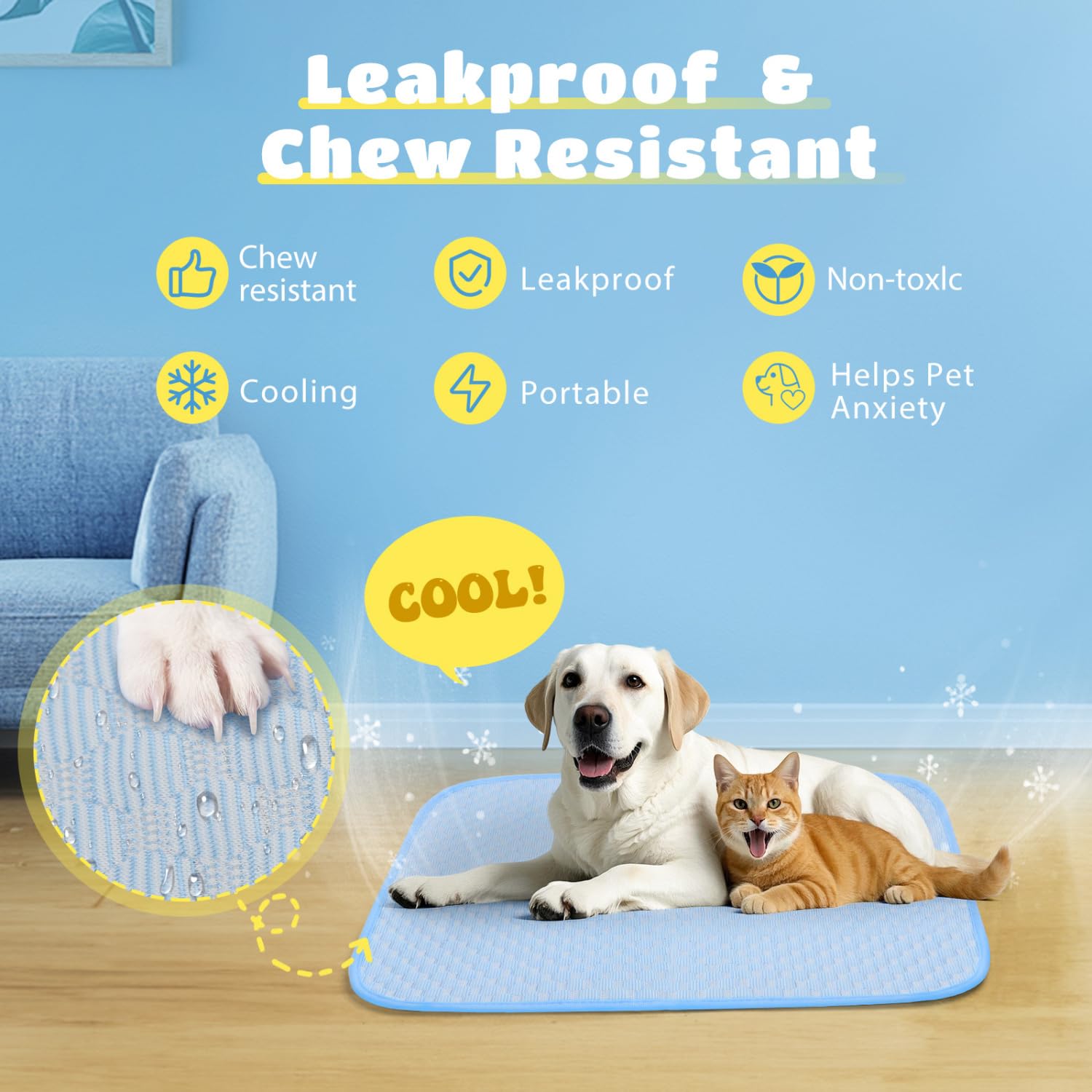 Nobleza Dog Cooling Pad, Durable Dog Chill Bed Leakproof Pet Cooling Mat Scratch-Resistant Design For Medium Dogs Cats Puppy In