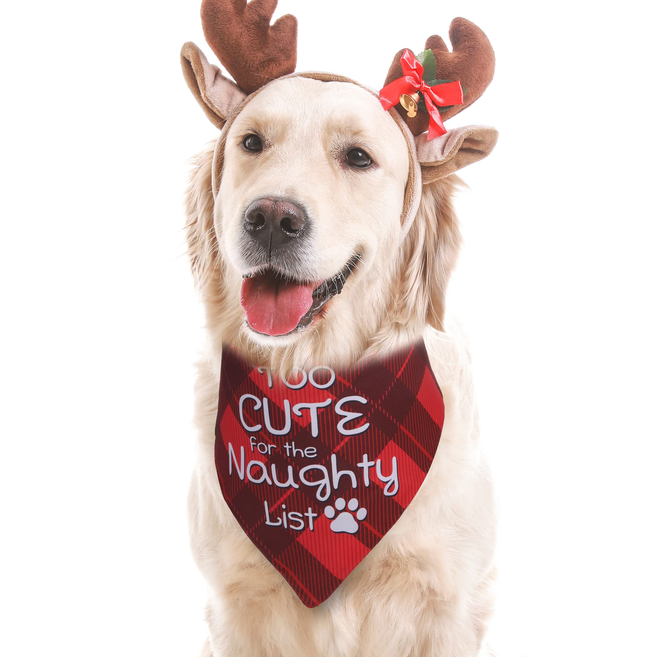Earus Christmas Dog Bandanas Funny, Dog Christmas Scarf 2 Packs, Pets Festive Plaid D  cor for Medium Large Dogs