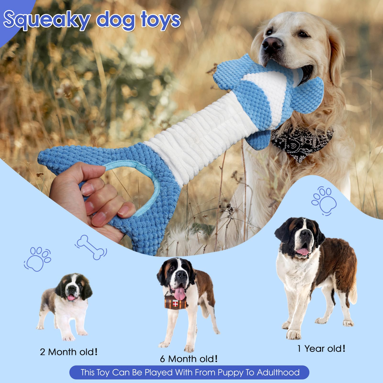 Squeaky Dog Toys - Plush Toy, Durable, Stretchy, Keeps Dogs Busy, Interactive Dog Toys Stress Release Game For Boredom Suitable