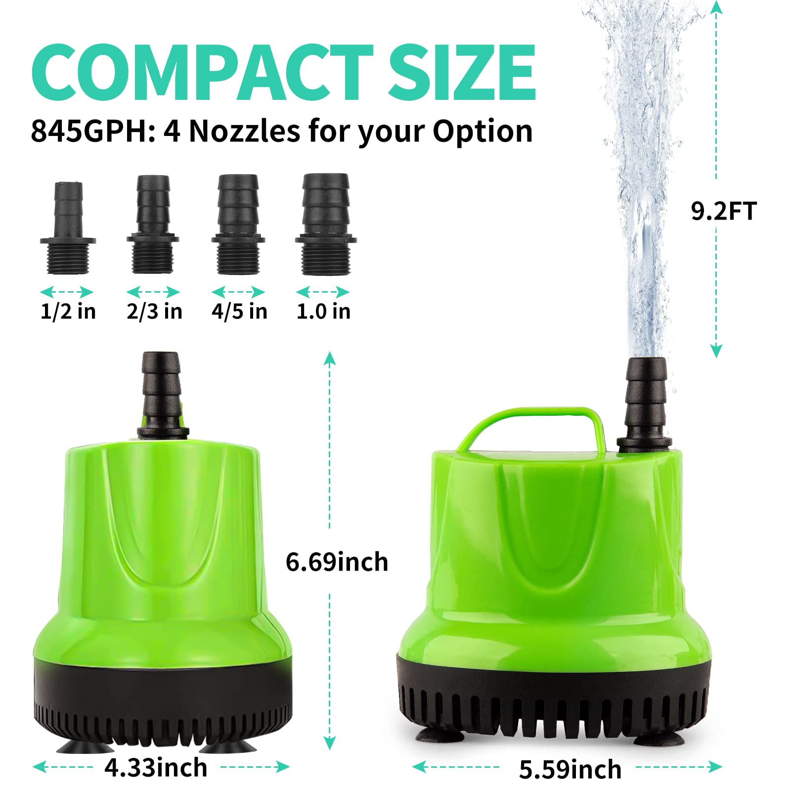FREESEA Submersible Water Pump 845 GPH 60W for Pond Aquarium Hydroponics - Black