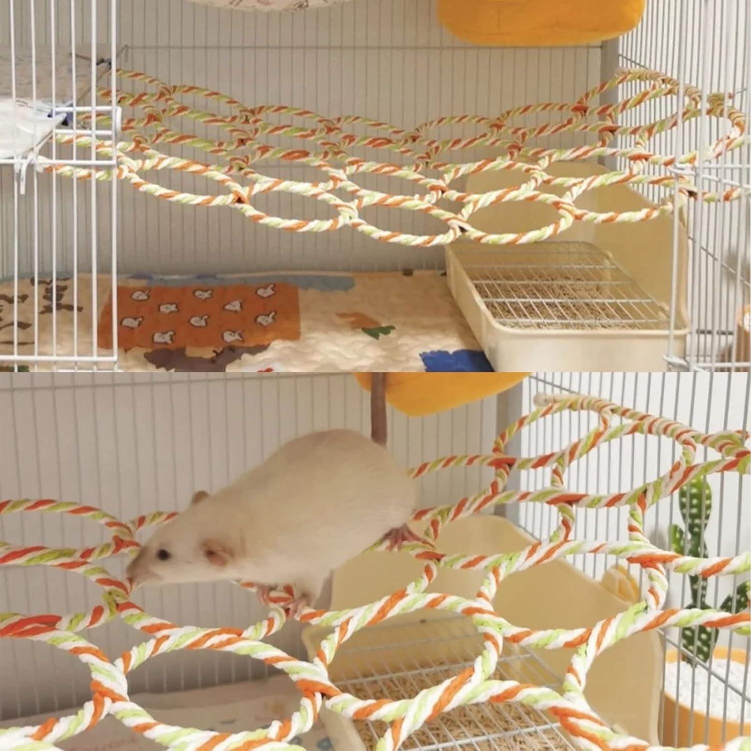 Jevnd 2 Pcs Rat Climbing Net Toy For Cage, Bird Hemp Rope Perch Swing, Ladder Bridge Hanging Hammock, Small Animal Activity Toy
