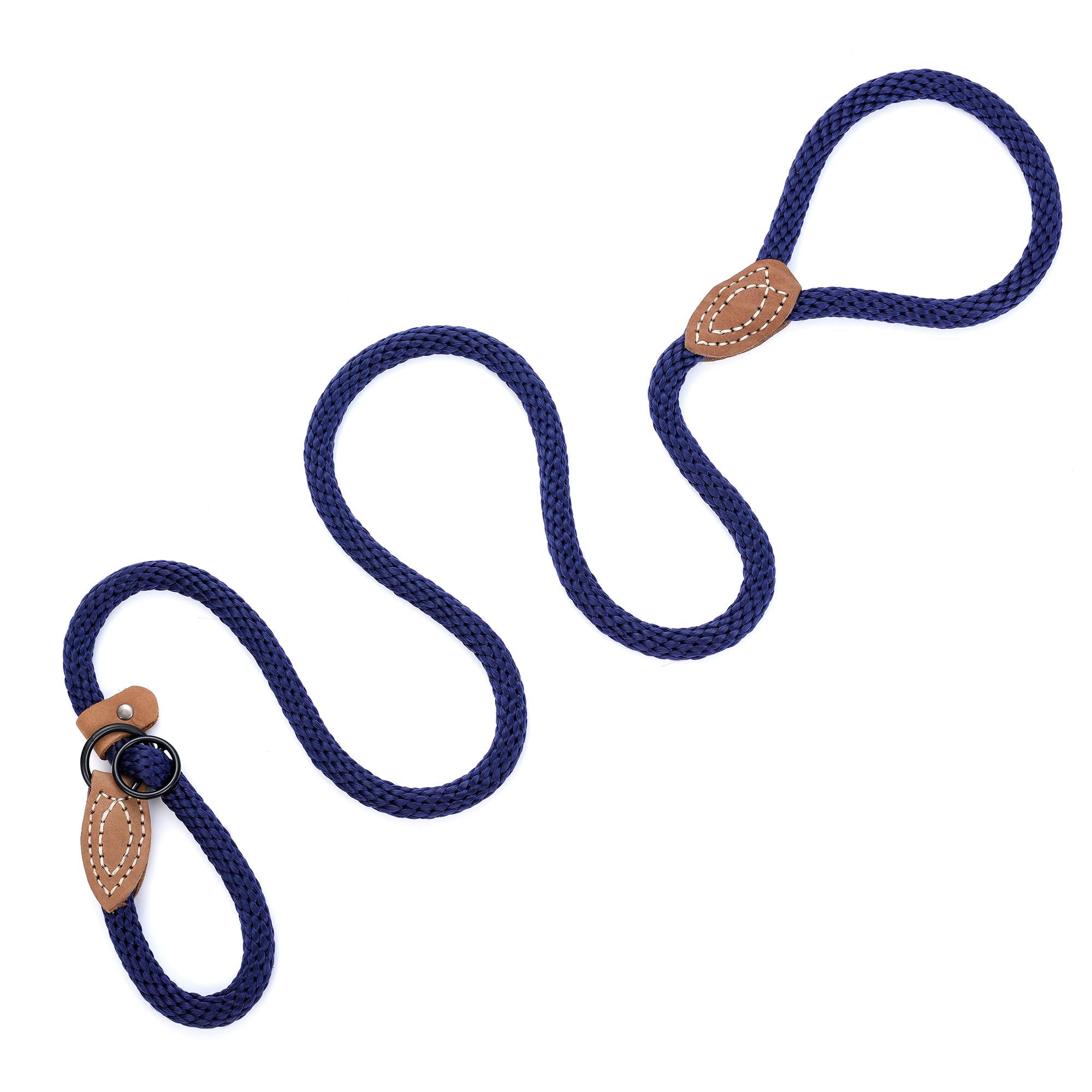Mile High Life Slip Leads For Dogs | Heavy Duty Dog Training Leash | 6 Feet No Pull Slip Leashes W Leather Tip | Navy Rope Lead For Dogs Outside
