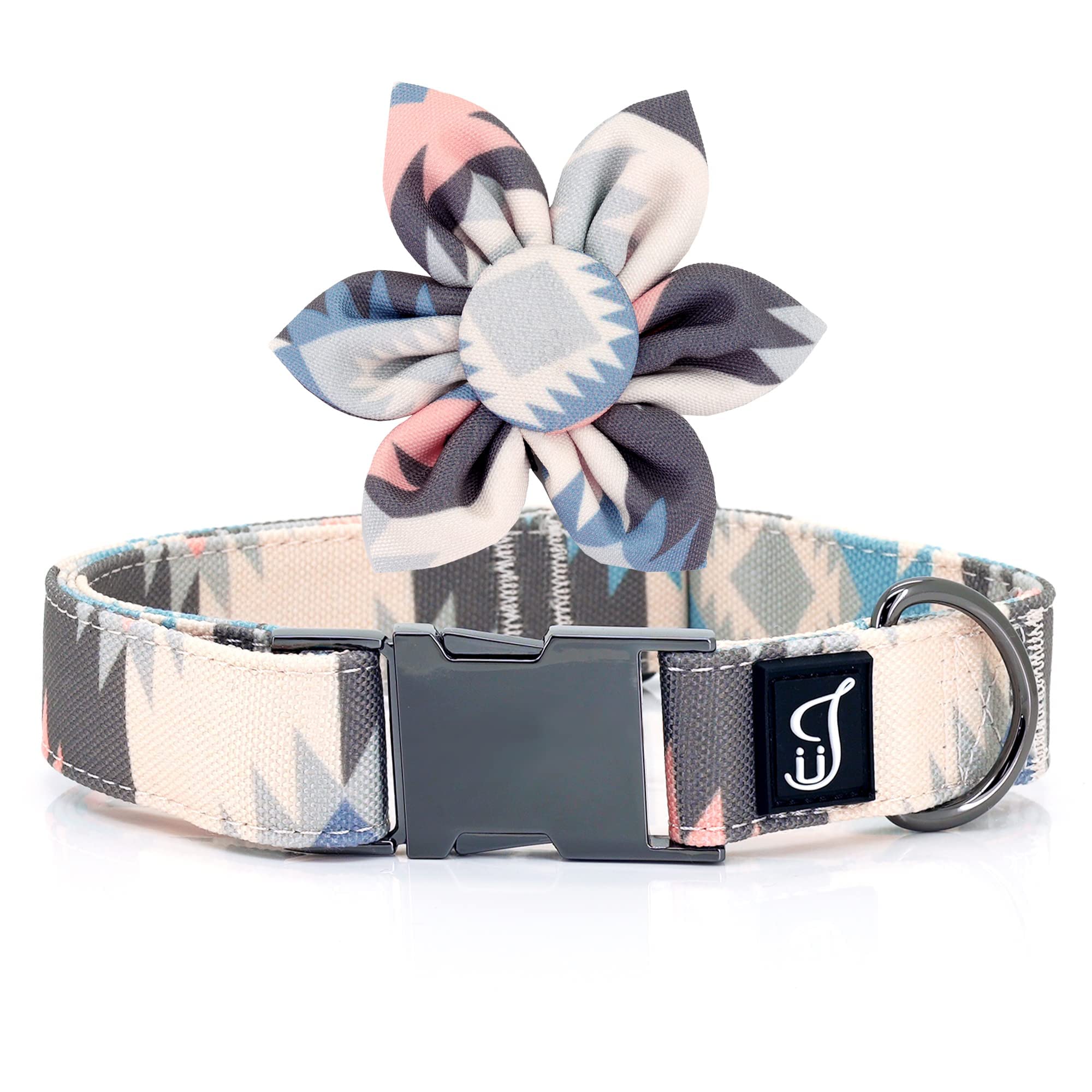 Ultra Joys Girl Dog Collars With Flower - Female Dog Collars With Comfortable Cotton Fabric & Metal Buckle In Boho Aztec Design 