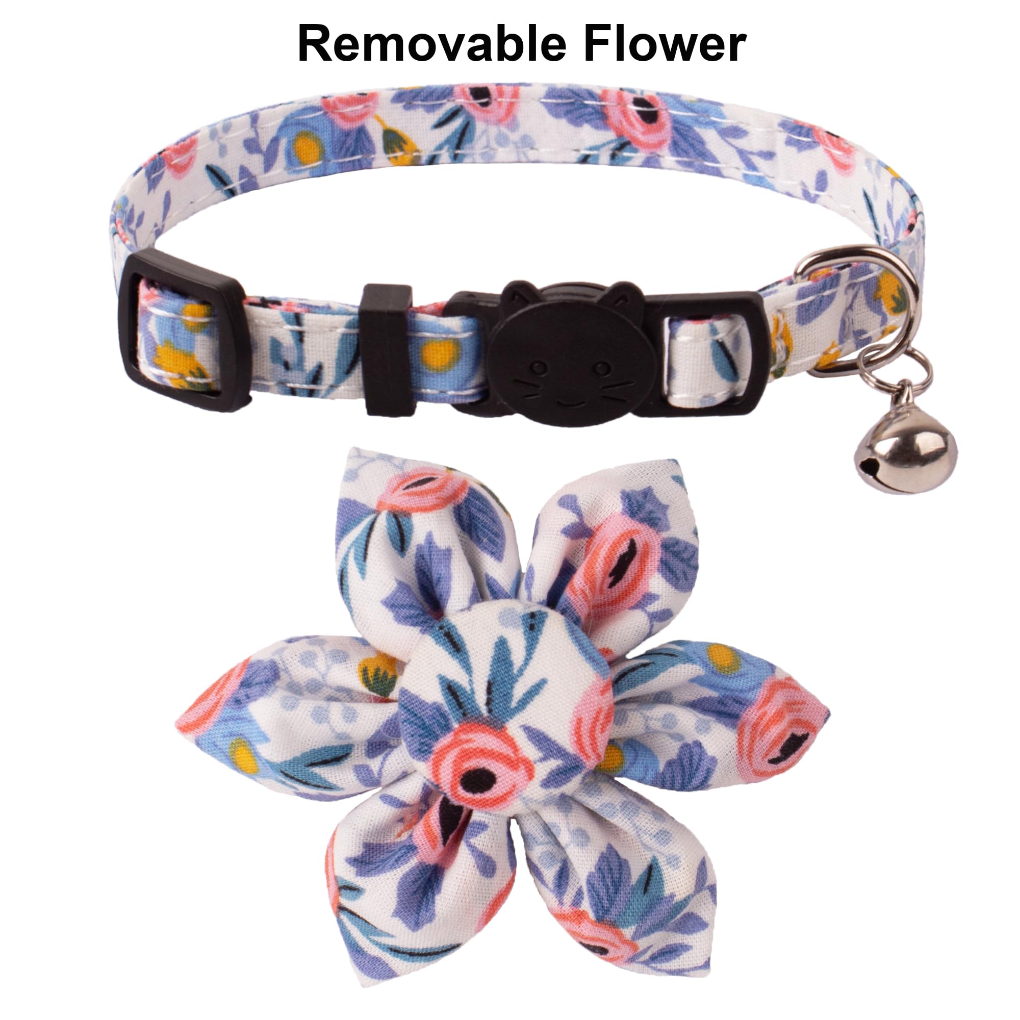 Adoggygo Floral Cat Collar With Bells, 2 Pack Girl Kitten Collar With Removable Floral, Adjustable Flower Collars For Cats (Oran