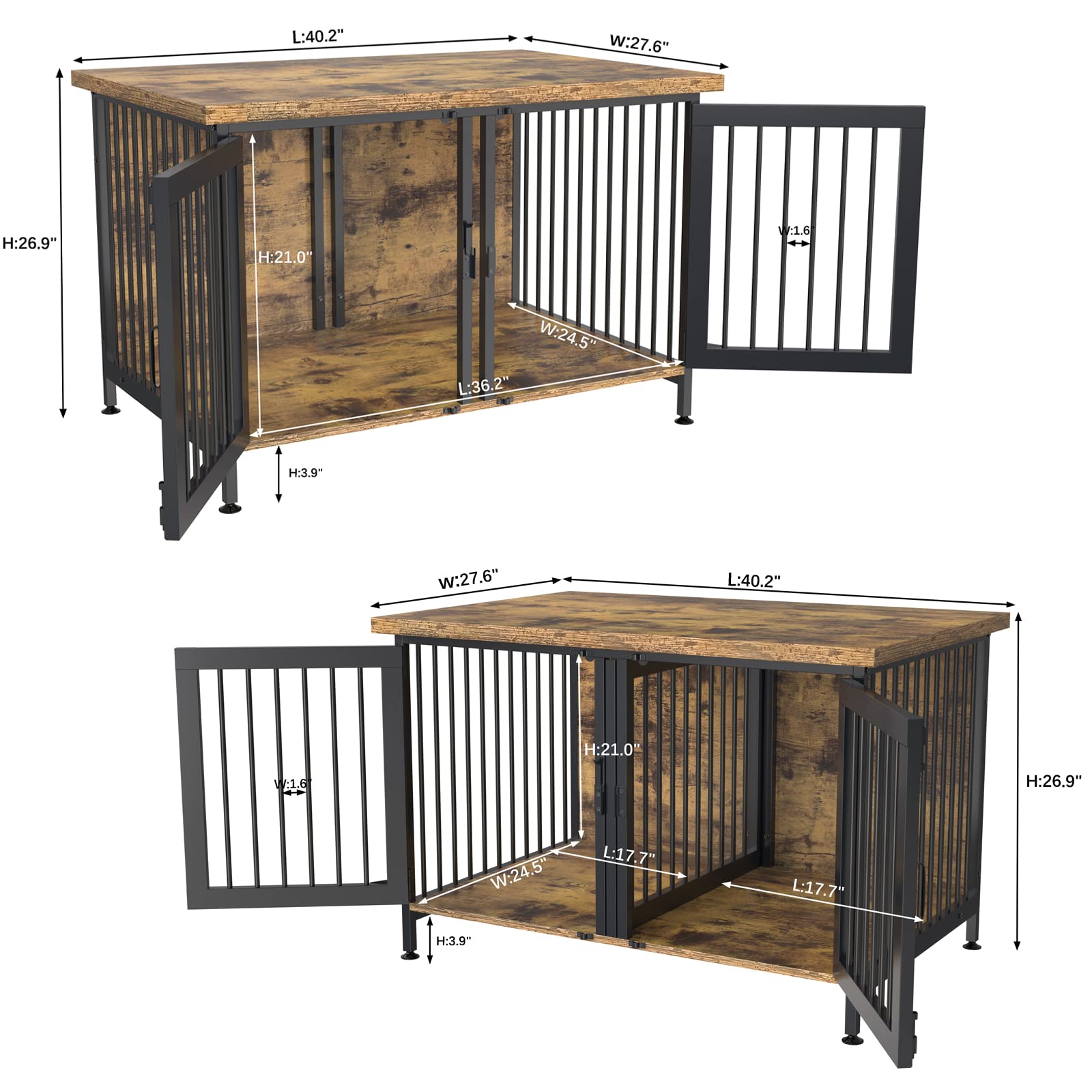 Gdlf Double Dog Crate With Divider For 2 Small Or 1 Dog, Furniture Style Kennel Indoor Cage With Removable Panel (Int.Dims:36.2