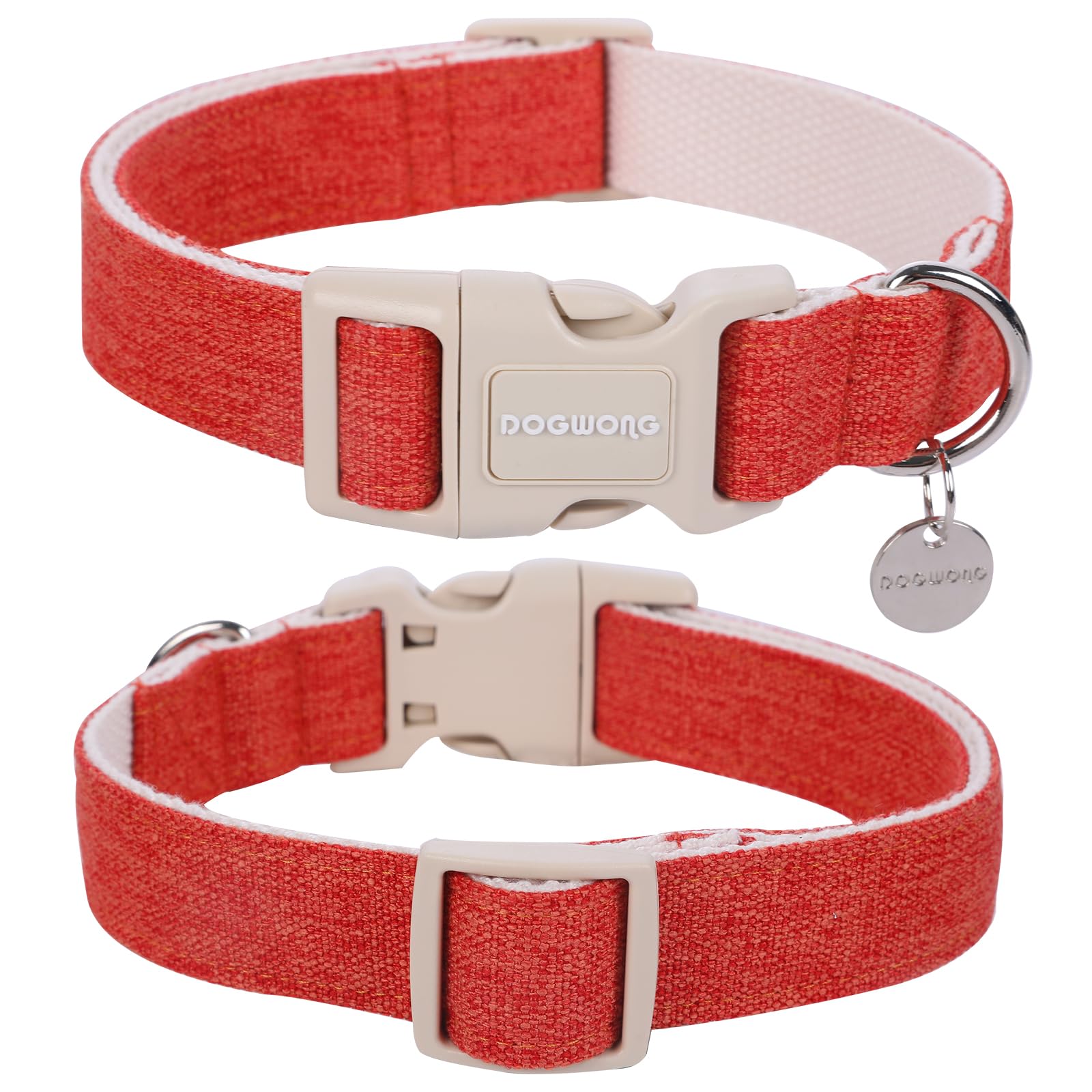 Dogwong Cotton Hemp Dog Collar, Heavy-Duty Adjustable Soft Natural Fabric Puppy Necklace For Small To Large Dogs