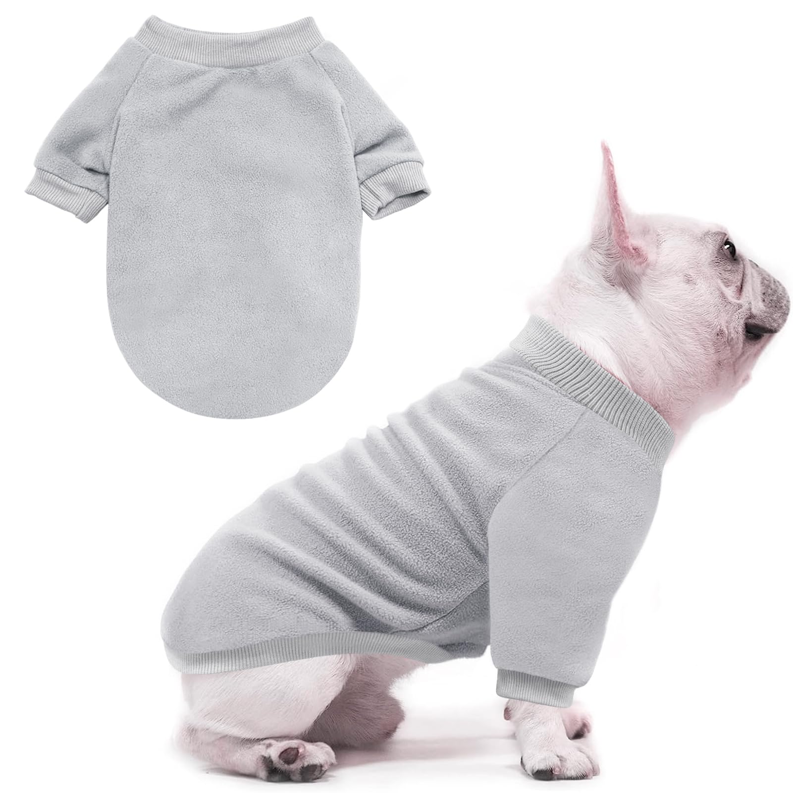 Idepet Dog Fleece Sweater, Small Dogs & Cats Shirt Pullover Sweatshirt, Soft, Warm Winter Shirt, Classic Cat Apparel, Large, Gre