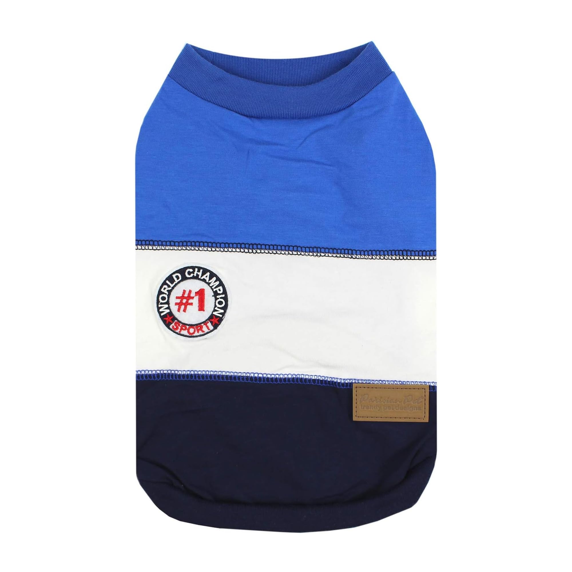 Parisian Pet Embroidered 'Worlds Champion' Dog Shirt - Lightweight Sleeveless Color Block Tee - Machine Washable, Medium Dogs