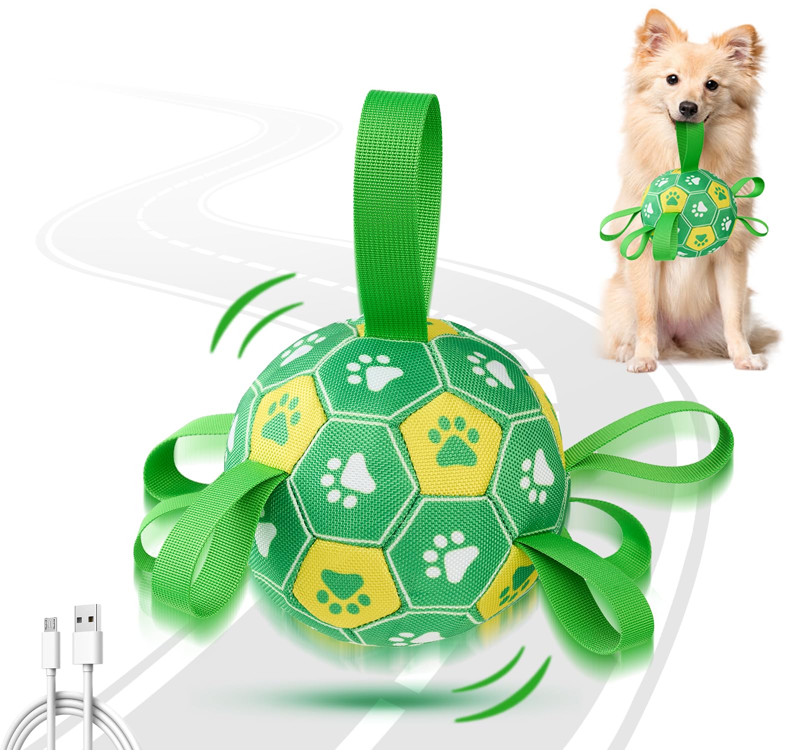 Qraxond Interactive Dog Toys Dog Soccer Ball to Keep Them Busy,Durable Automatic Moving Jumping Dog Balls with Straps for Small/