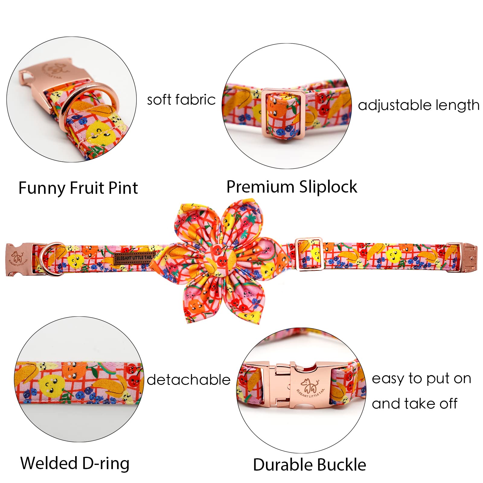 Elegant little tail Dog Collar, Girl Dog Collar with Flower for Small Medium Large Dogs Summer Dog Collar Flower Collar