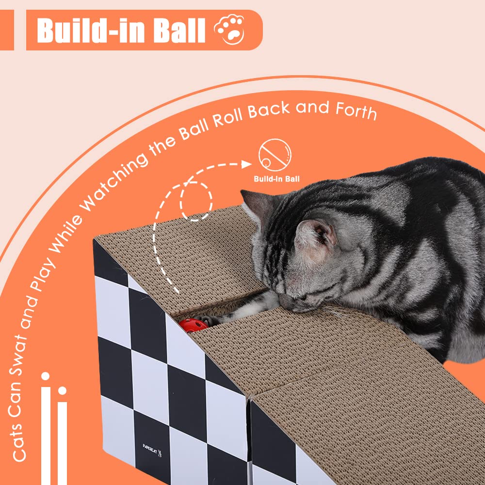 Cat Scratching Board with Ball, Triangle Cat Scratching Cardboard, Multiple Scratching Angles, 2-in-1 Scratching Lounge Bed, Rec