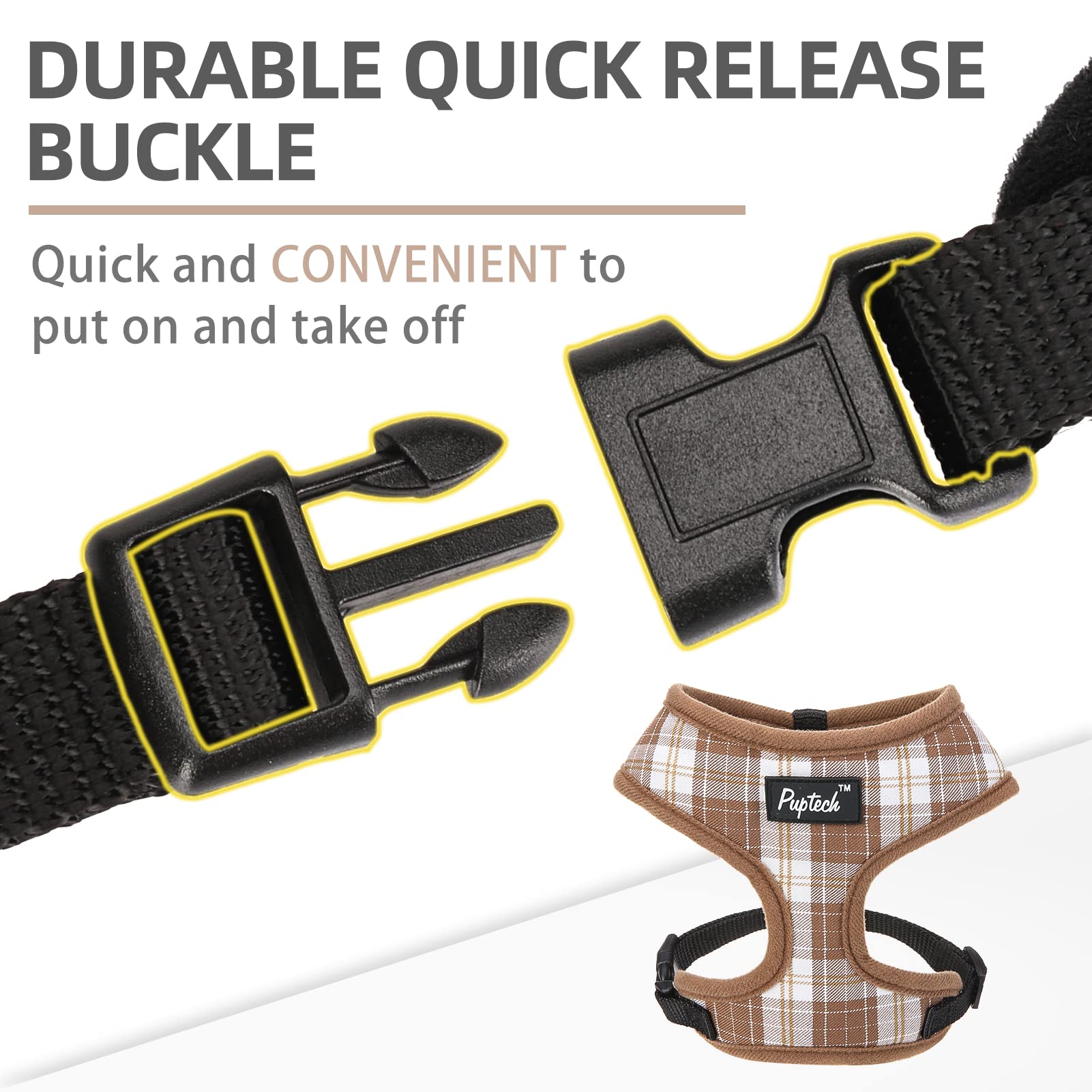 Pupteck Soft Mesh Dog Harness And Leash Set Pet Puppy Cat Comfort Padded Vest No Pull Harnesses, Brown, L