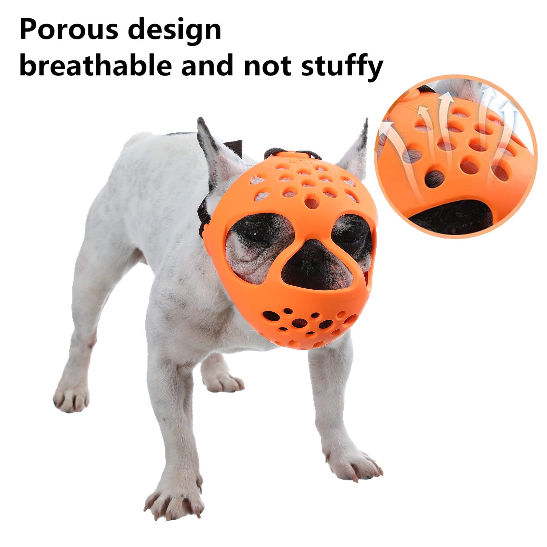 Jyhy Short Snout Dog Muzzles,Soft Silicone Adjustable Breathable Bulldog Muzzle For Biting Chewing Barking Training,Ideal For Flat-Faced Dogs (M, Orange)