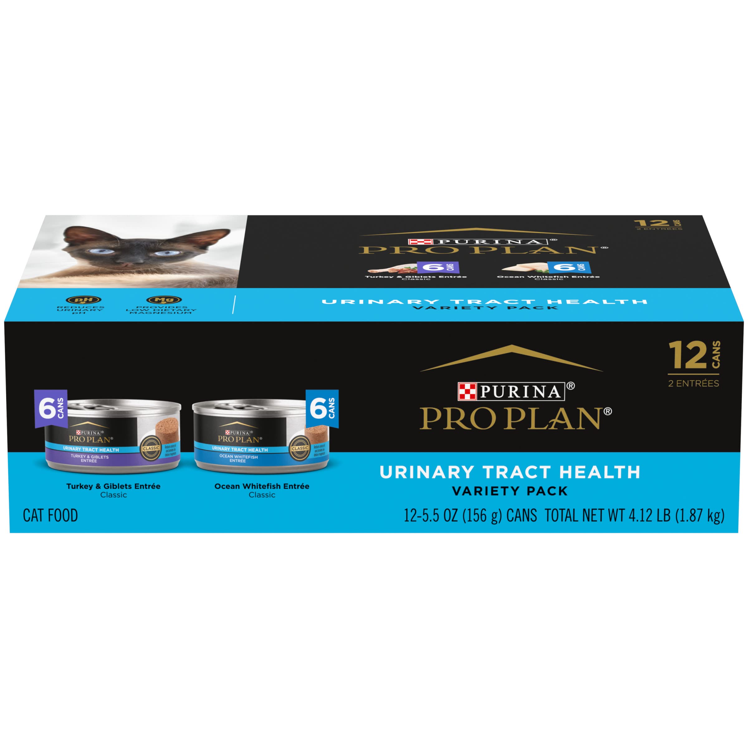 Purina Pro Plan Urinary Tract Health Pate Cat Food Variety Pack, Turkey and Giblets, and Ocean Whitefish Entrees - (Pack of 12)