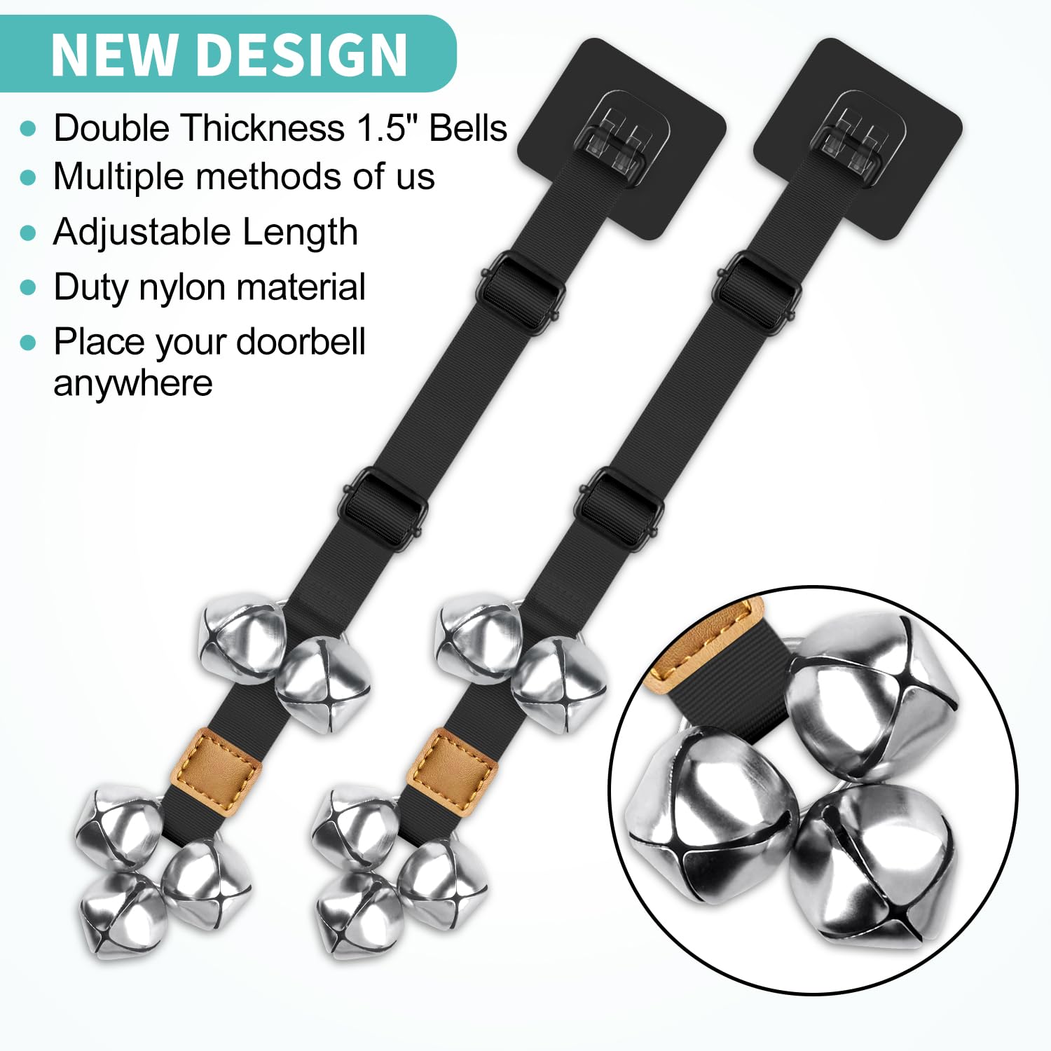 BLUETREE 2 Pack Dog Bells - Adjustable Premium Quality Black+Pink Door Bells for Easy Outdoor Access