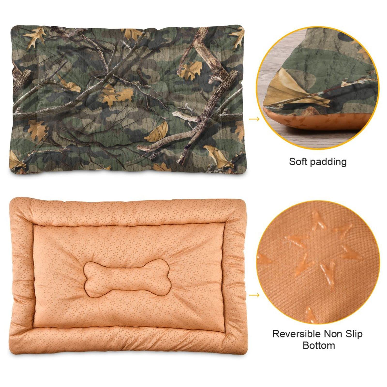 Emelivor Woods Camouflage Dog Cat Bed Washable Crate Pet Bed Anti-Slip Comfortable Breathable Crate Kennel Pad For Indoor Small