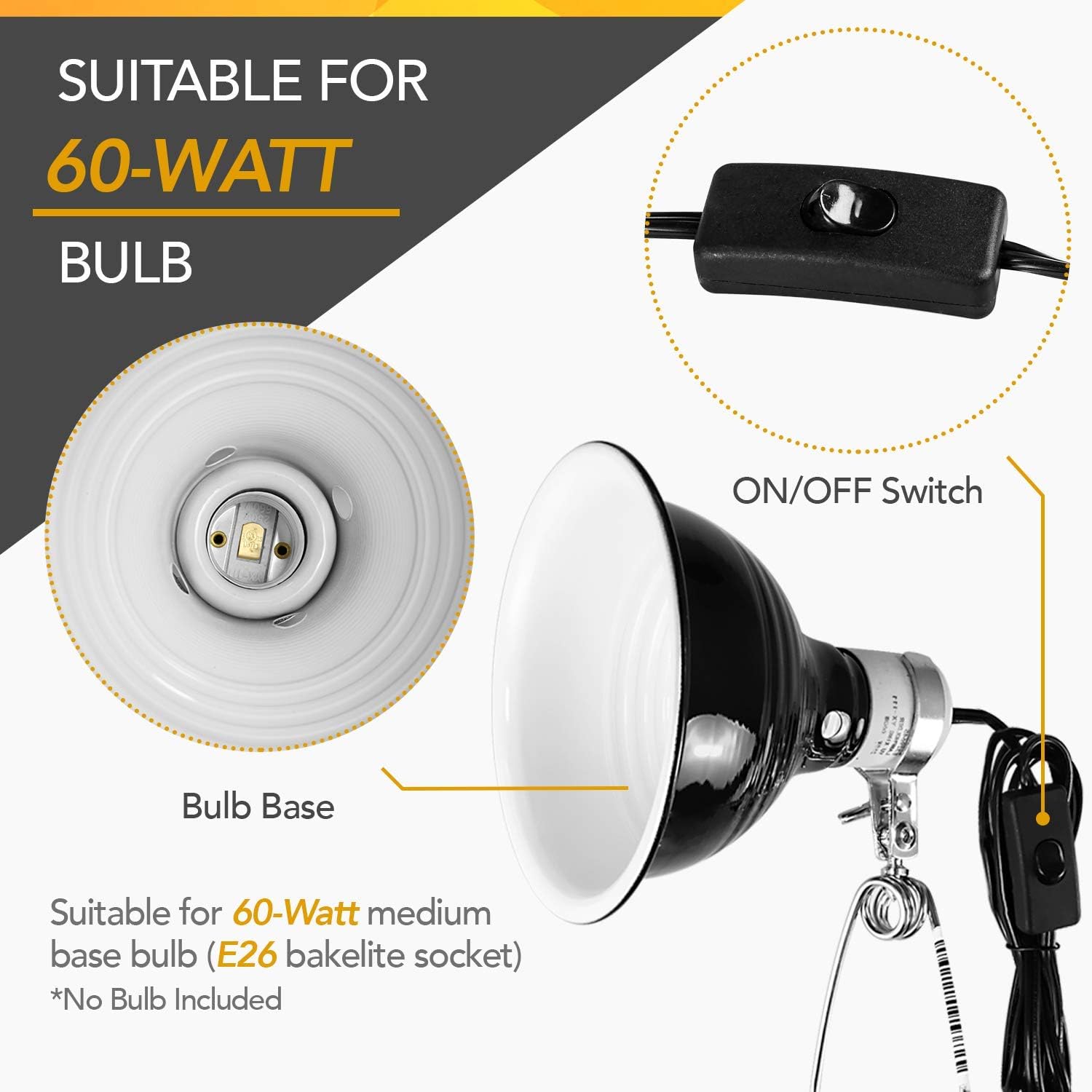 Simple Deluxe Adjustable Clamp Lamp With 5.5 Inch Aluminum Reflector, For Amphibian Pet, Reptile Terrariums, 60W Ceramic Lamp Ca