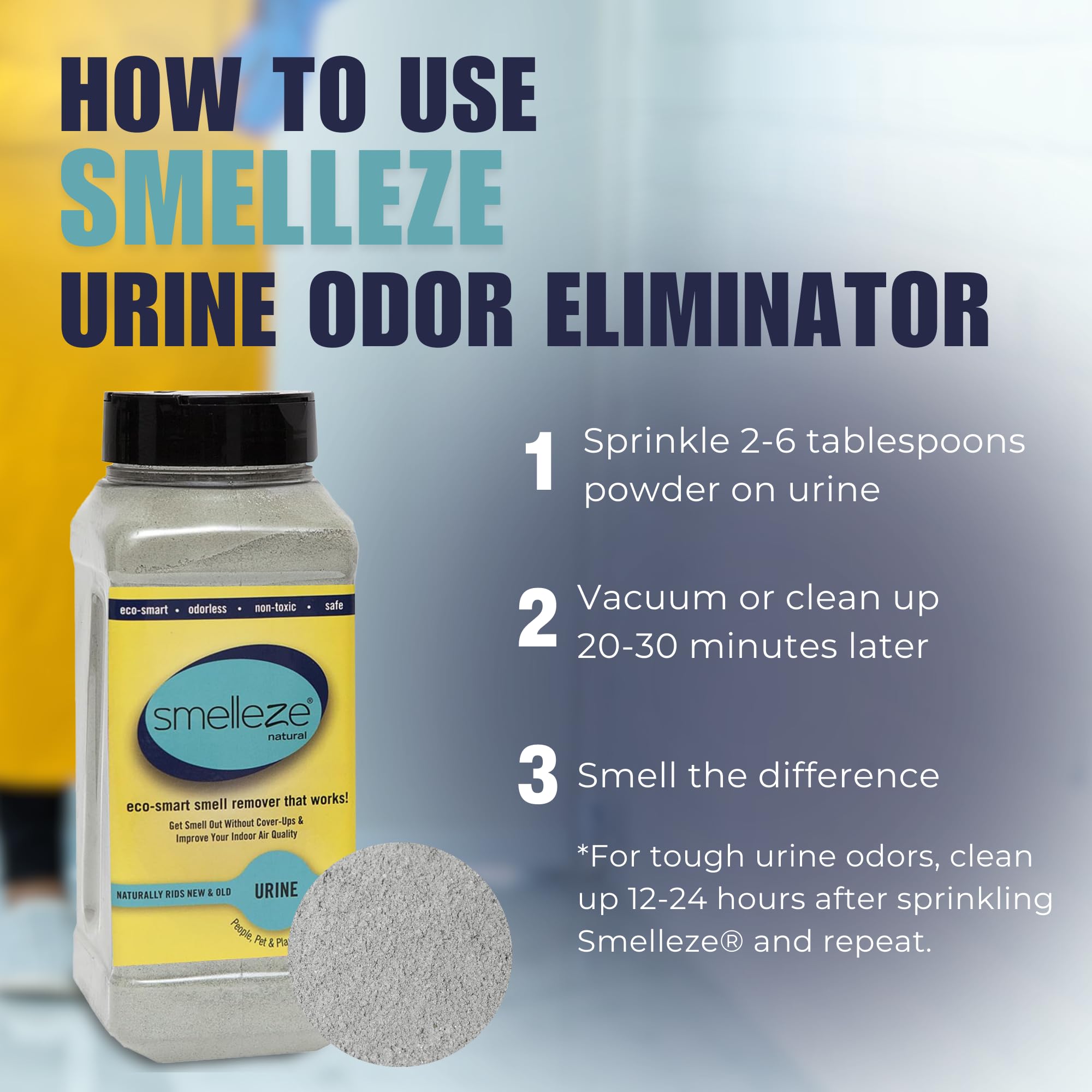 Smelleze Natural Urine Odor Removal Deodorizer: 2 Lb. Powder Stops Urine Stench