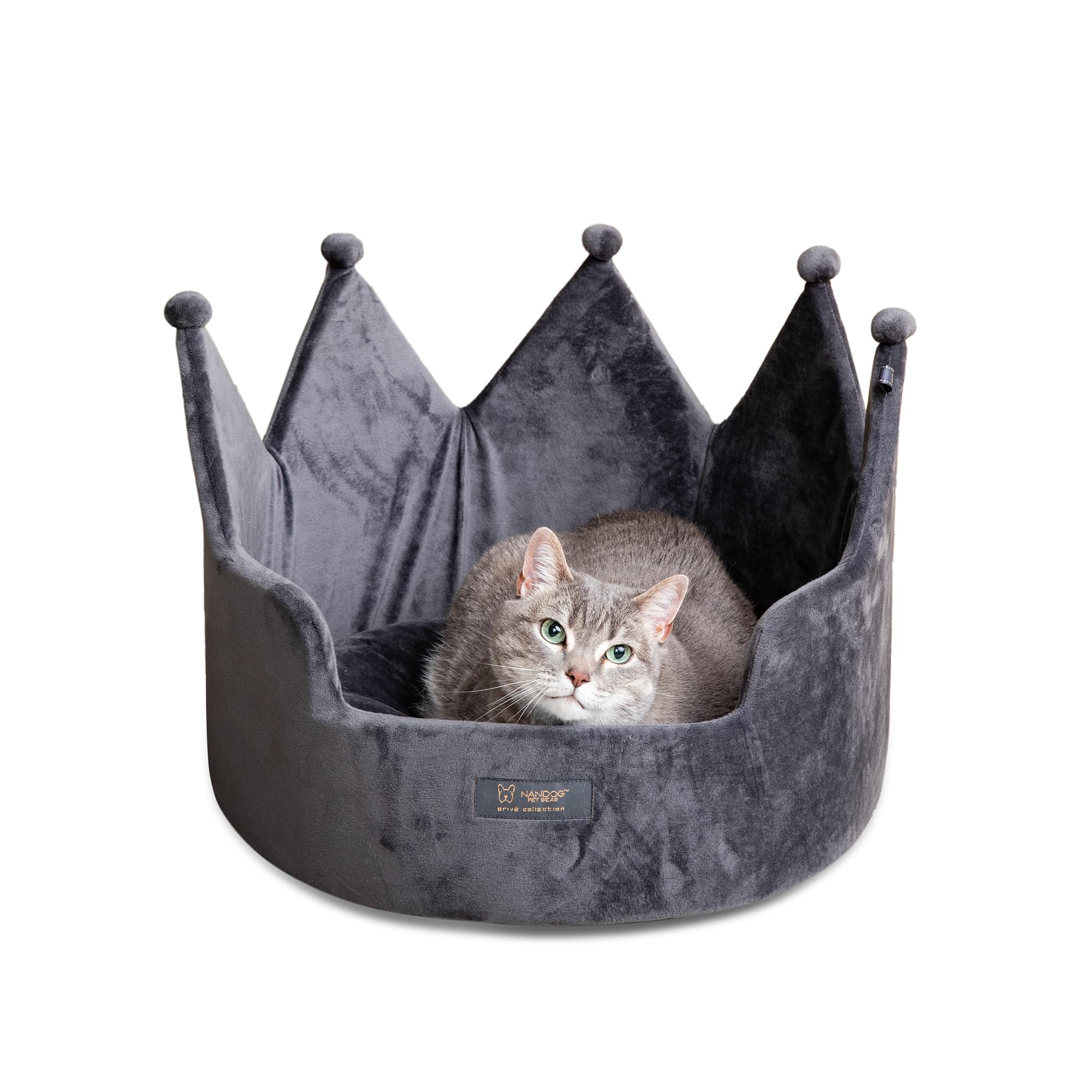Nandog Crown Cozy Round Bed In Dark Gray - Ultra Soft Micro Plush Fabric - Washable, Crate-Compatible & Perfect For Small Dogs &