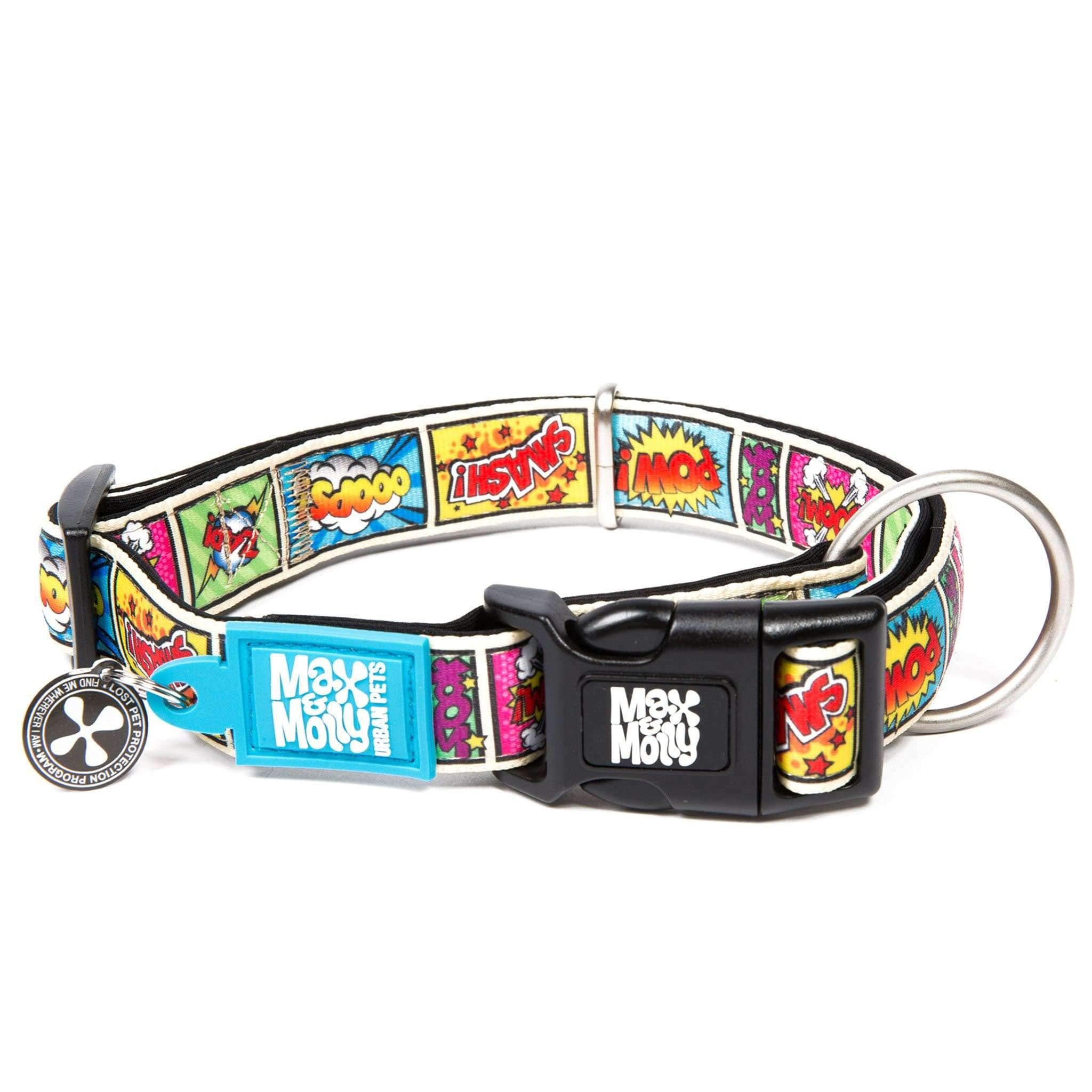 Max & Molly Smart ID Dog Collar with Gotcha! QR Safety Tag and Custom Pet Profile, Soft Padded Neoprene, Waterproof, Comic, XS (