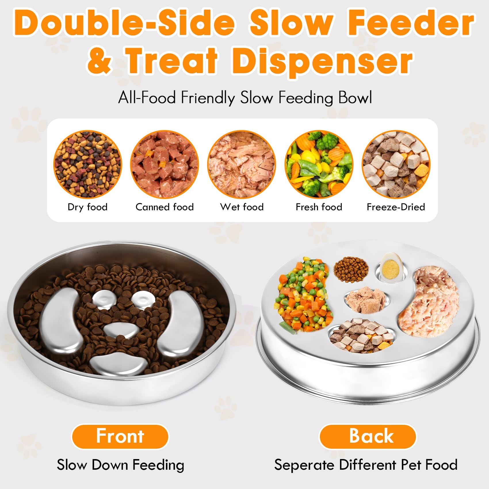 Slow Feeder Dog Bowls, 2 Pack Double-Sided 304 Stainless Steel Lick Plate & Slow Eating Bowl, 2 Cups Food-Grade Heavy Duty Metal
