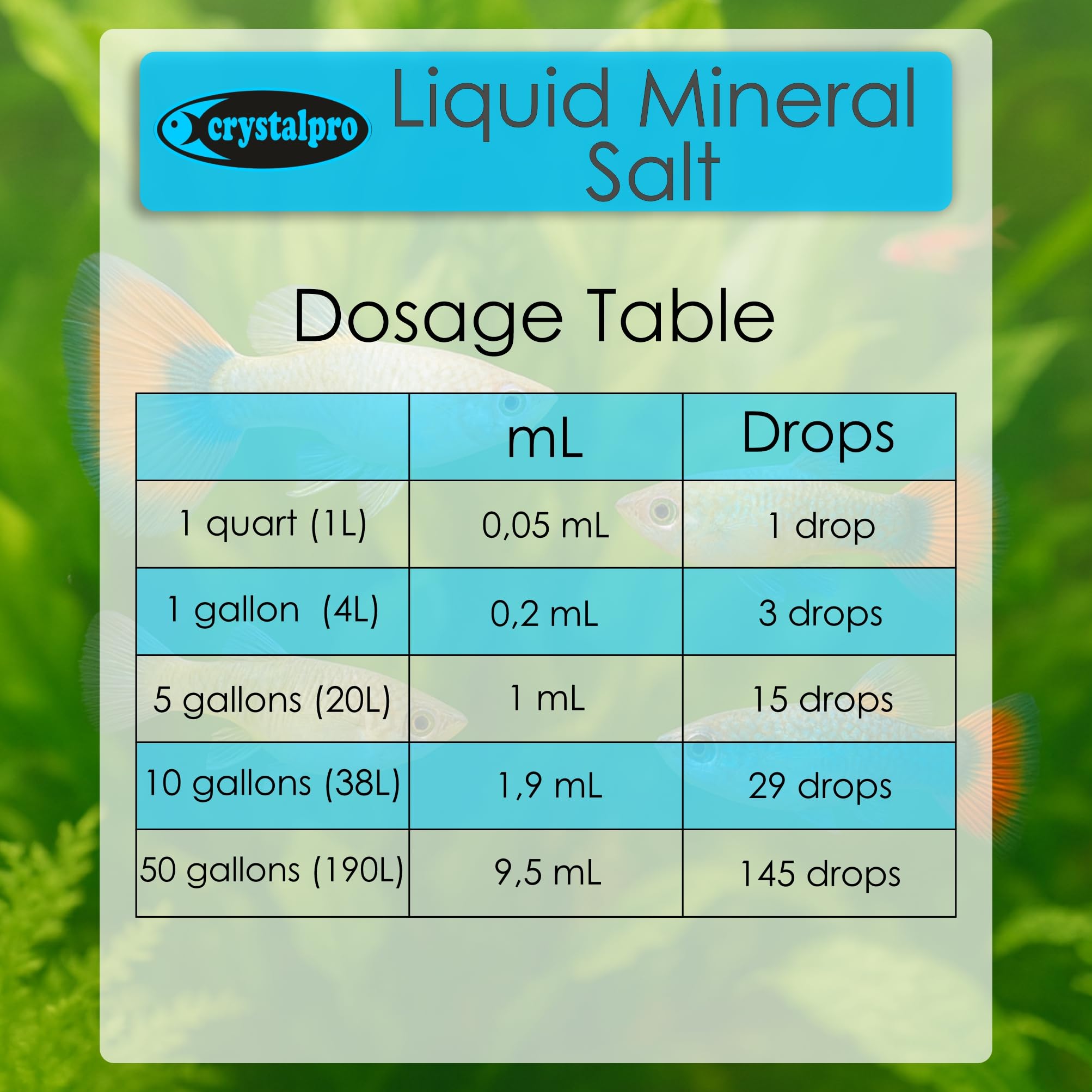 Crystalpro Liquid Mineral Salt 4.2 Oz - Liquid Aquarium Salt for Tropical Freshwater Fish - Reduces Stress - Boosts Protective C