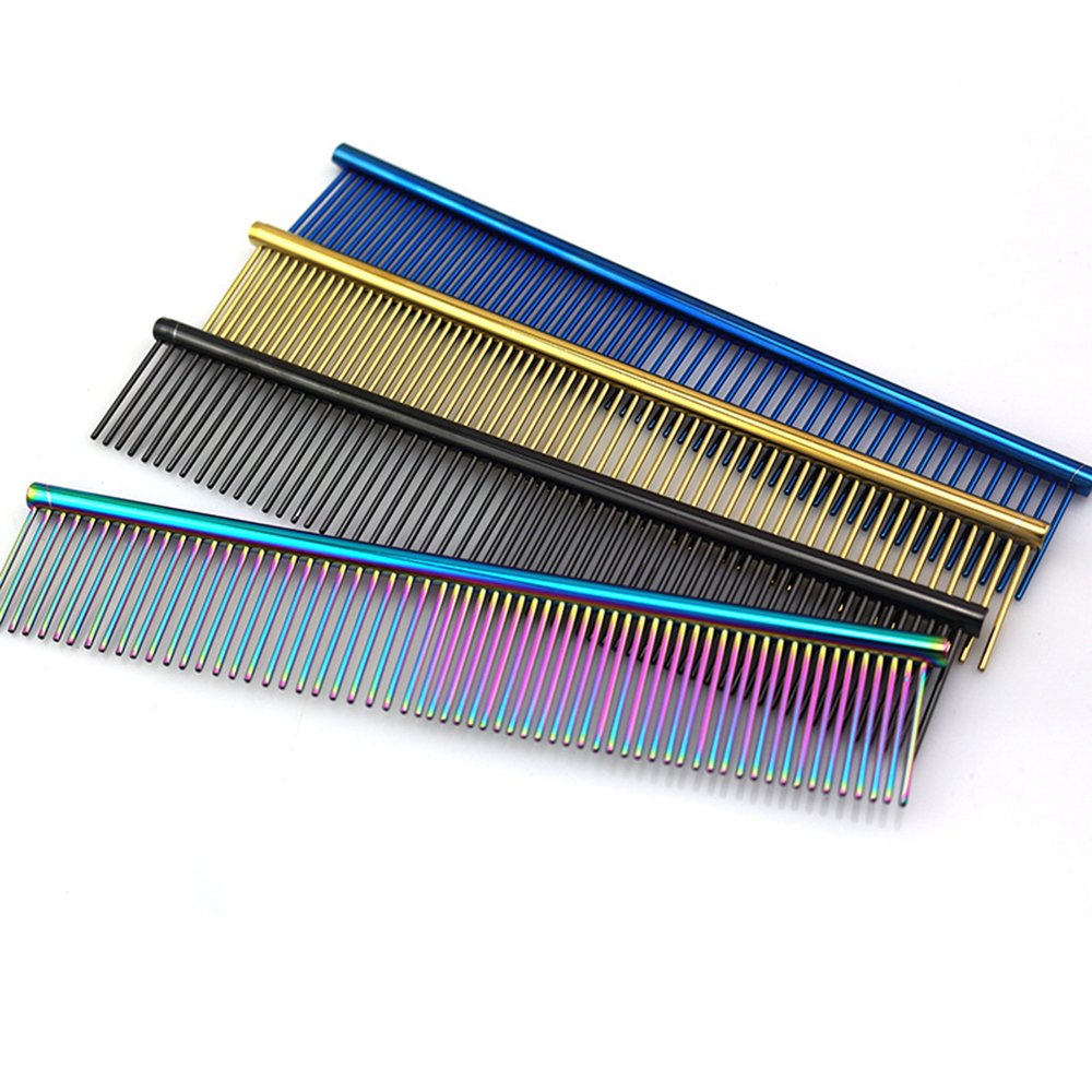 Zocr Stainless Steel Pet Comb For Dogs Cats, Pet Grooming Comb With Different Spaced Rounded Teeth (Black)