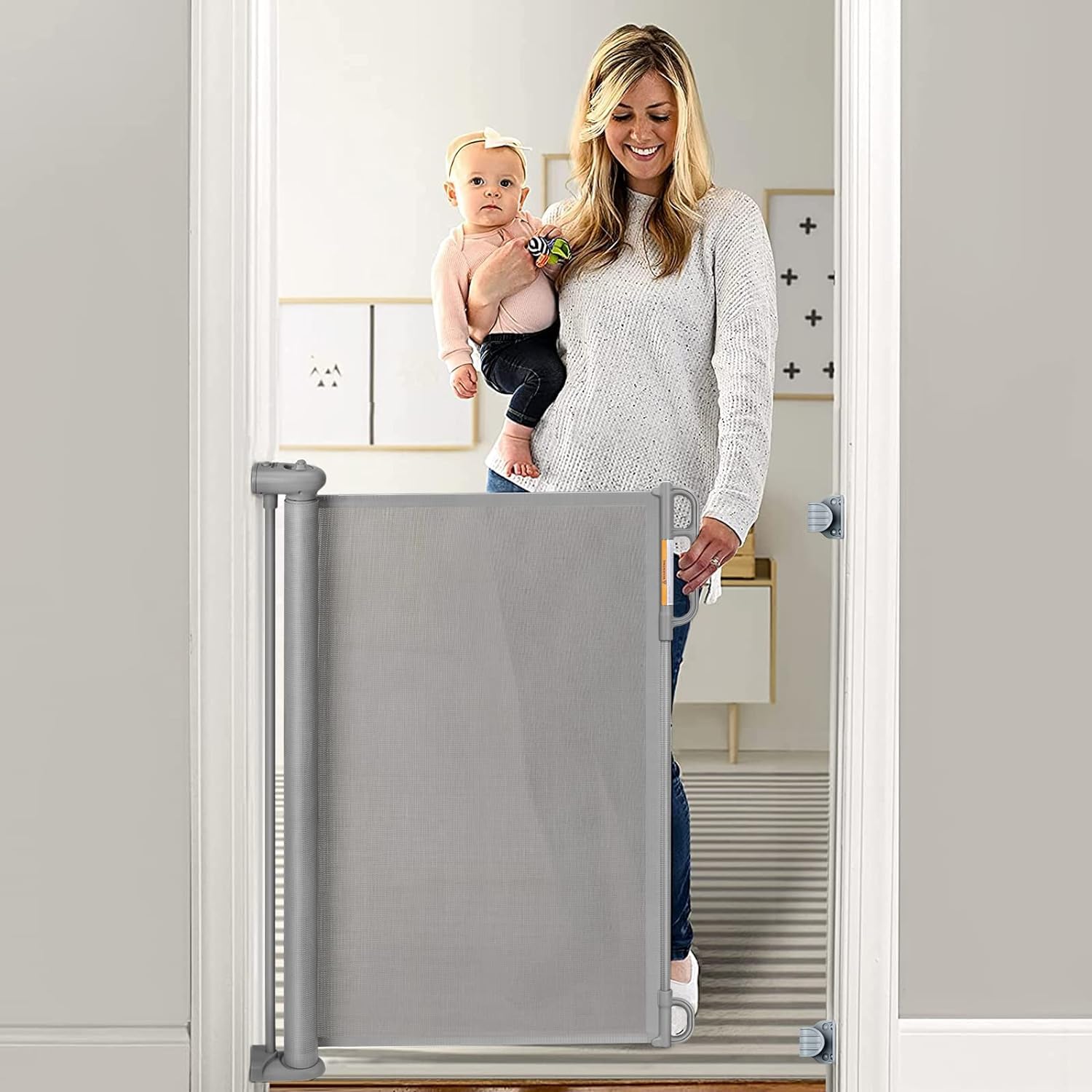 Retractable Baby Gate, Momcozy Extra Wide Mesh Baby Gates for Stairs, 33'' Tall, Extends to 71'' Wide, Pet Dog Gate for Doorways