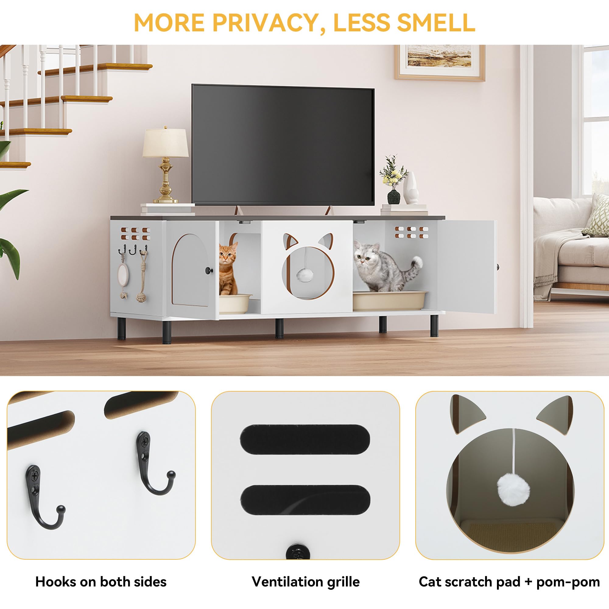 Yitahome Cat Litter Box Enclosure, Litterbox Furniture Hidden, Wooden Washroom Furniture, Hidden Litter Boxes Cover, Cat House F
