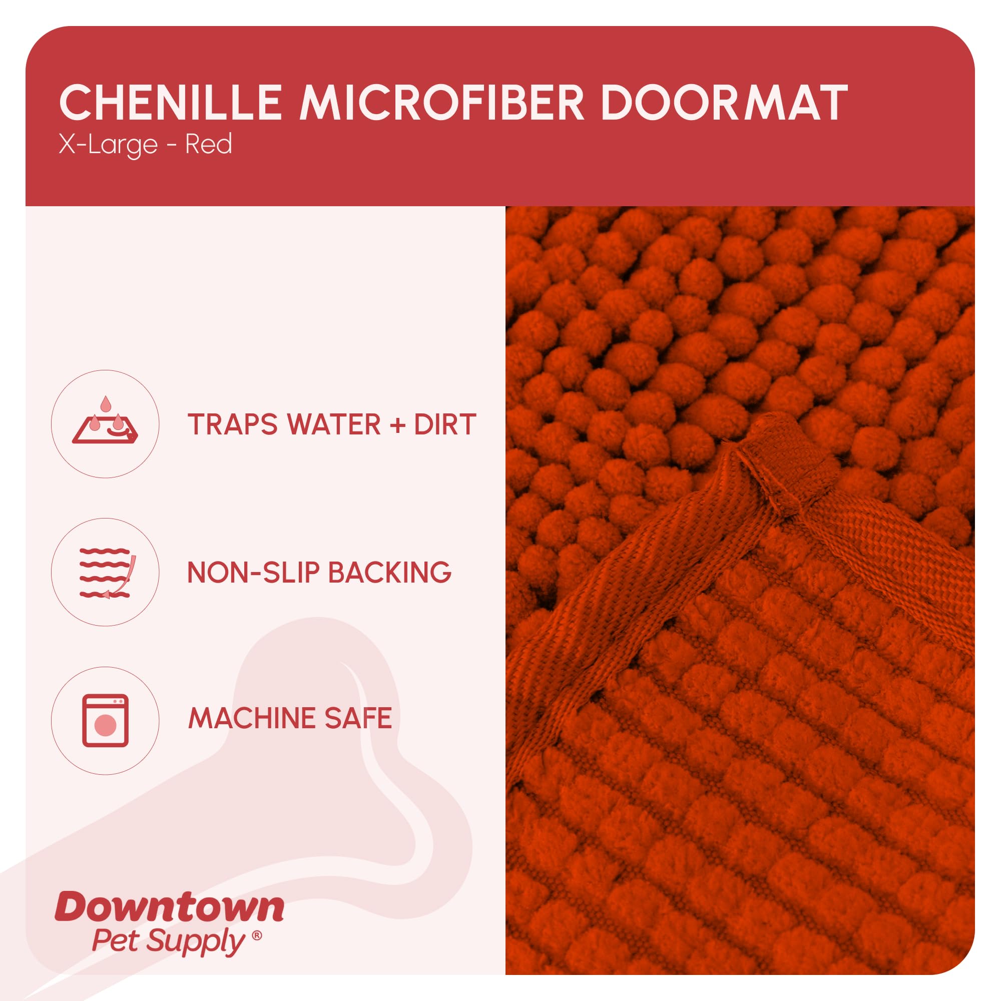 My Doggy Place Microfiber Dog Mat for Muddy Paws, 60 x 36 Red - Non-Slip, Absorbent and Quick-Drying Dog Paw Cleaning Mat, Washe