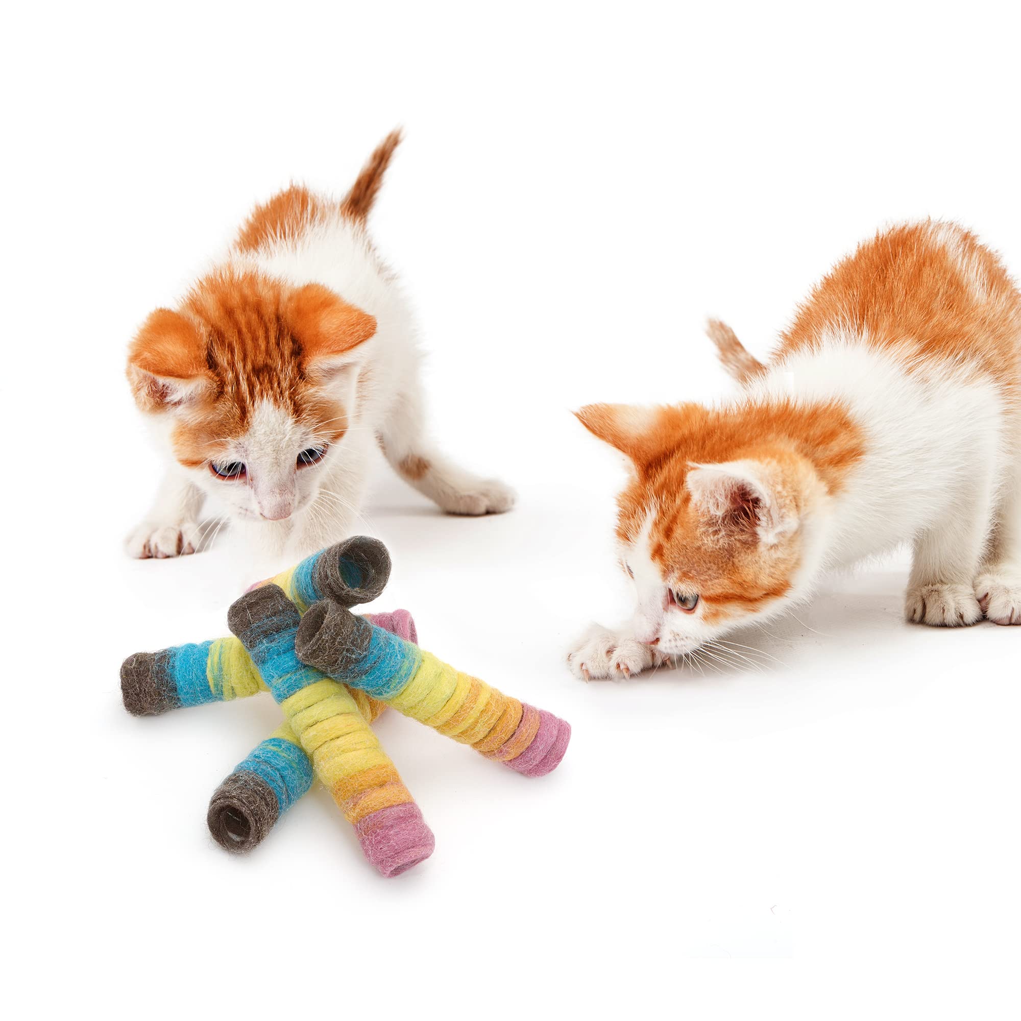 Glaciart One Cat Toy Set - 5 Pcs Soft Wool Interactive Toys - 30” Long, Safe for Pets, Non-AZO Dyes, Spiral Design