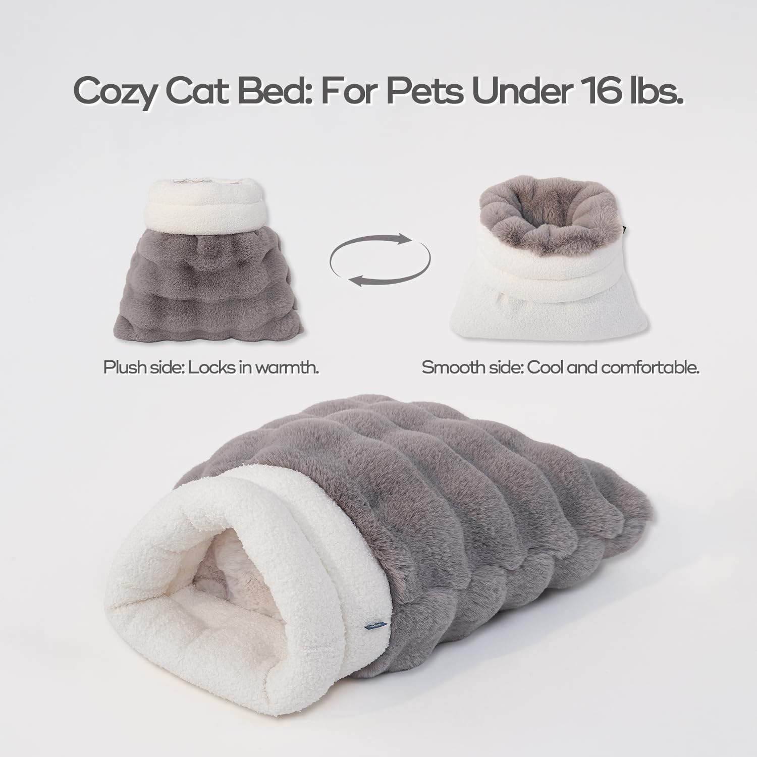 Somahe Cat Sleeping Bag 4 In 1 Function Snuggle Bag Blanket Mat Cozy Soft Warm & Washable (Small Cats) Cave Grey 21    17 Inch