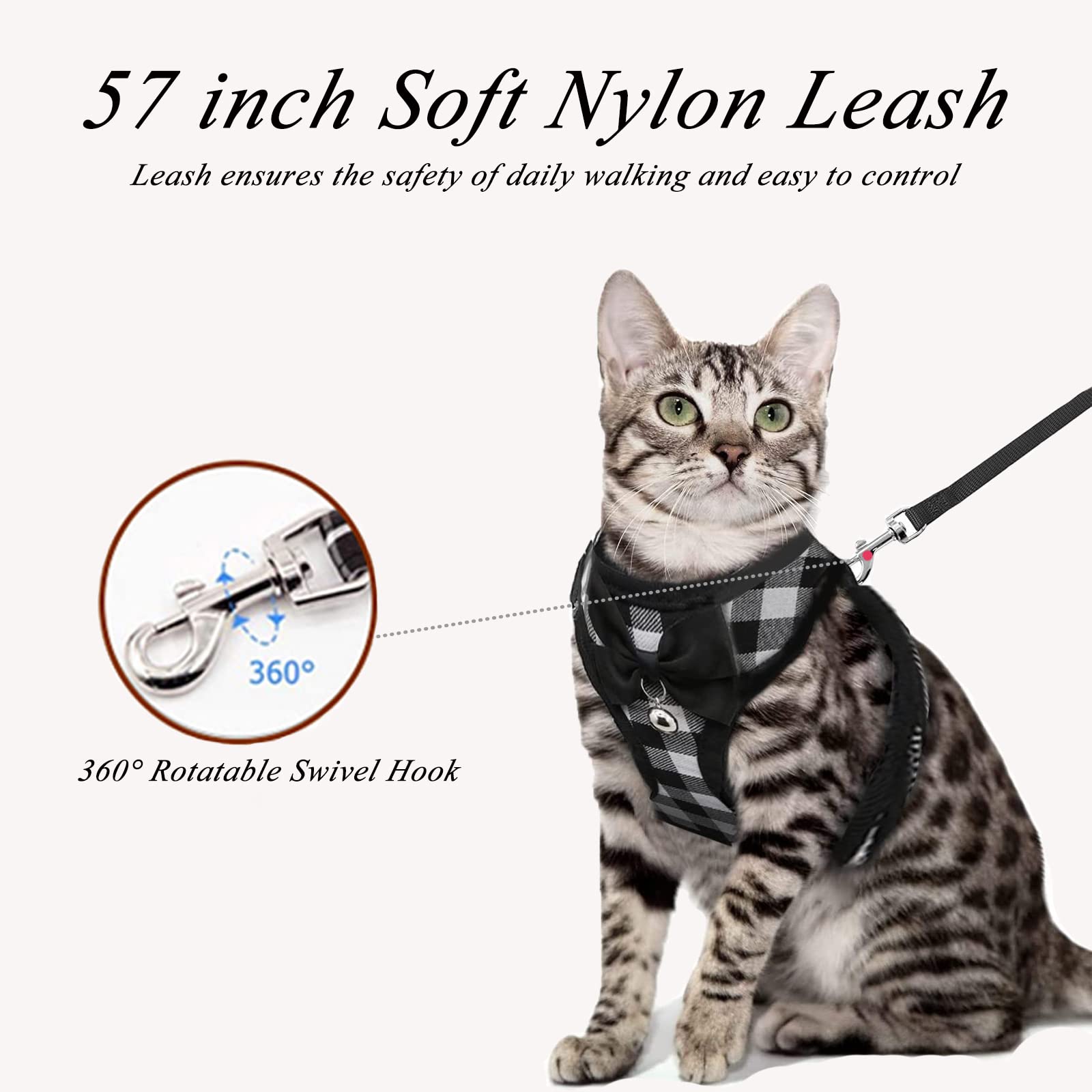 BLUWTE Cat Harness and Leash Escape Proof,Breathable Soft Kittens Vest for Cats Dogs, Escape Proof with Bell and Bow-Knot Decora