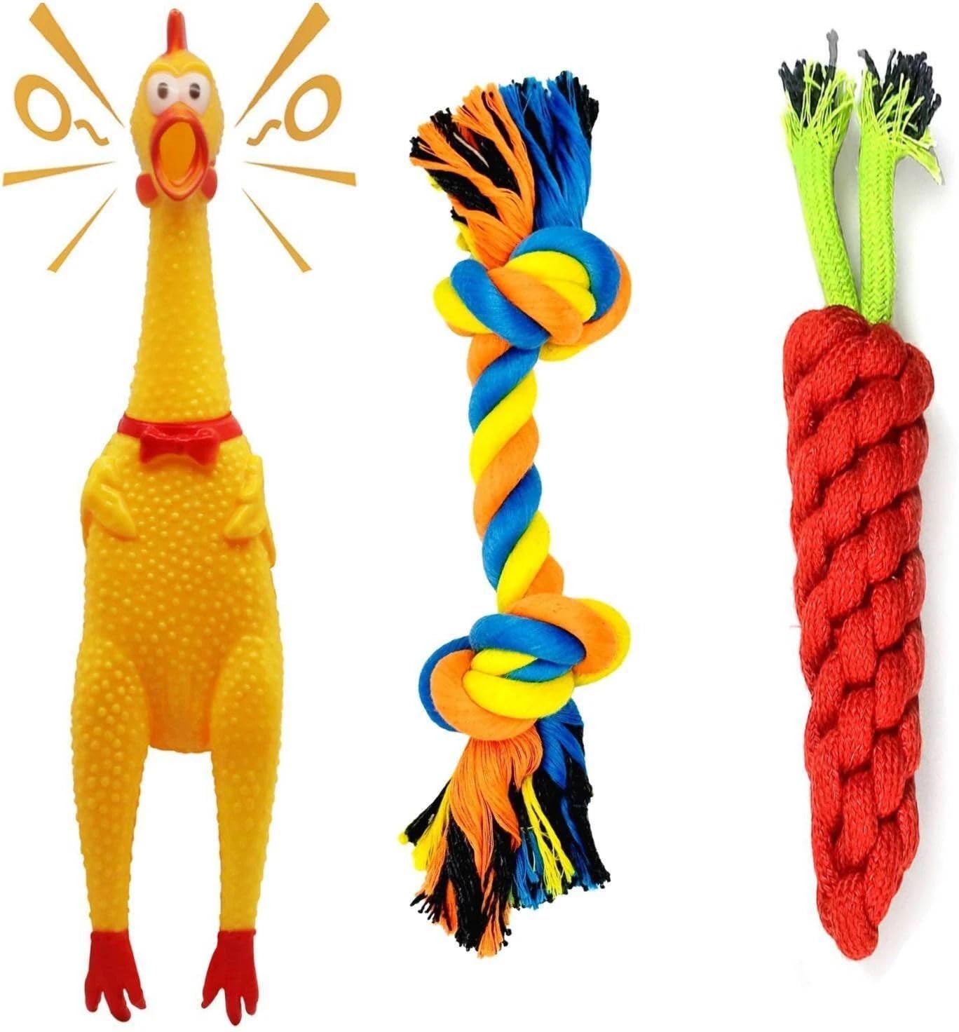 Agirav Interactive Dog Toy Combo Squeaky Chicken & Rope Toy For Medium Dog