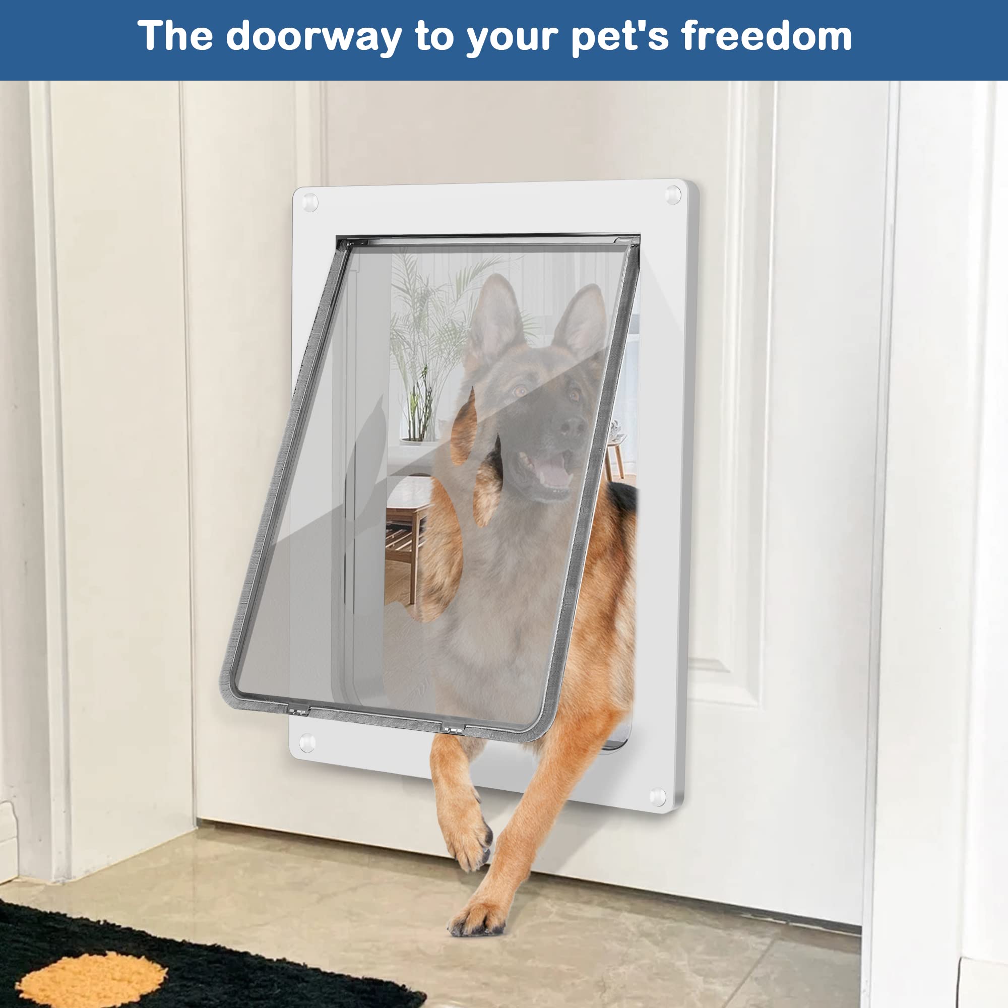 Ceesc Large Dog Door For Pets Up To 100 Lb, Weatherproof Pet Door For Cats And Dogs, Durable, Snap-In Closing Panel Included, Su
