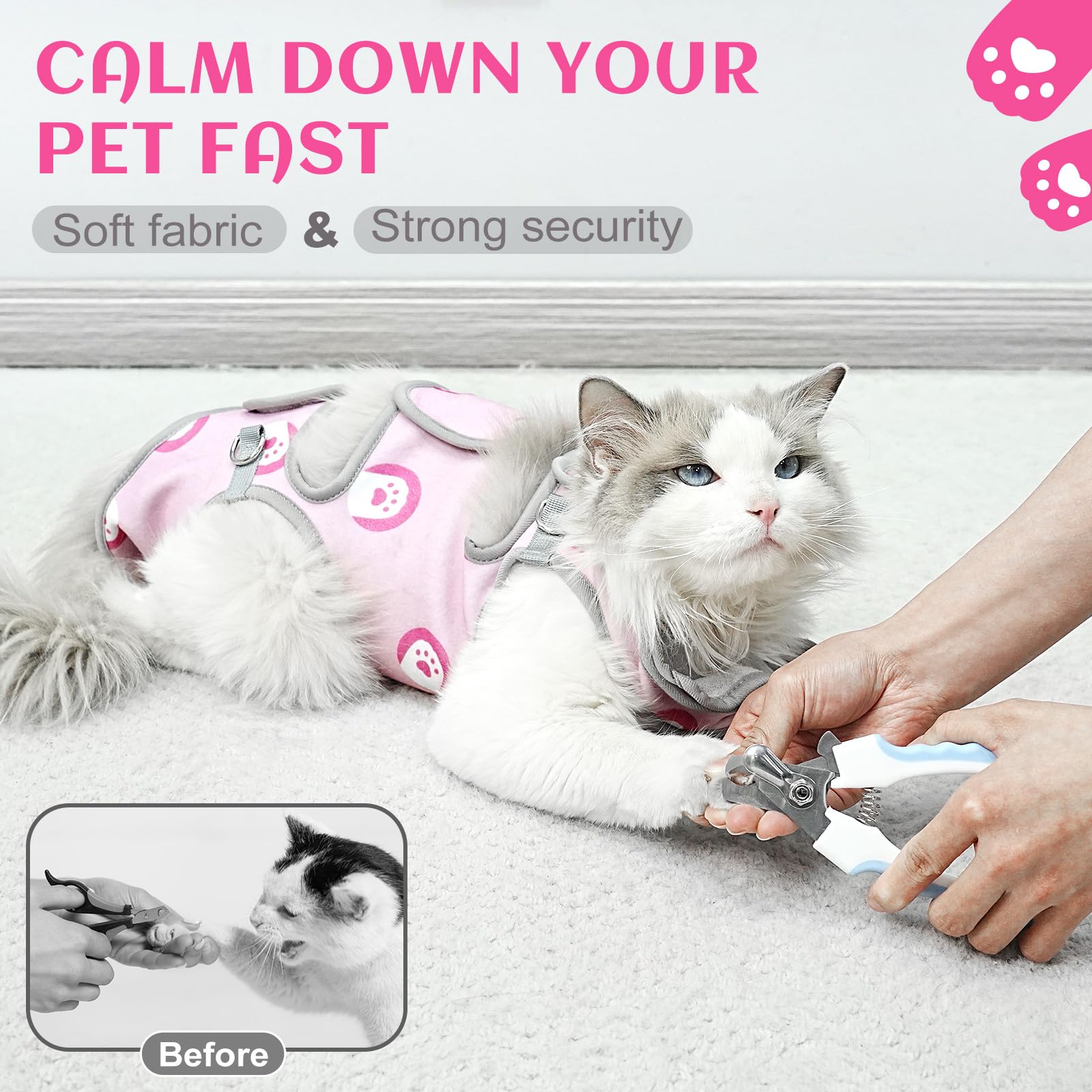 Supet Cat Grooming Hammock, Soft Fabric Nail Clipper Hammock, Self-Adhesive Wrap For Cutting Nails, Quickly Calm Down For Medici