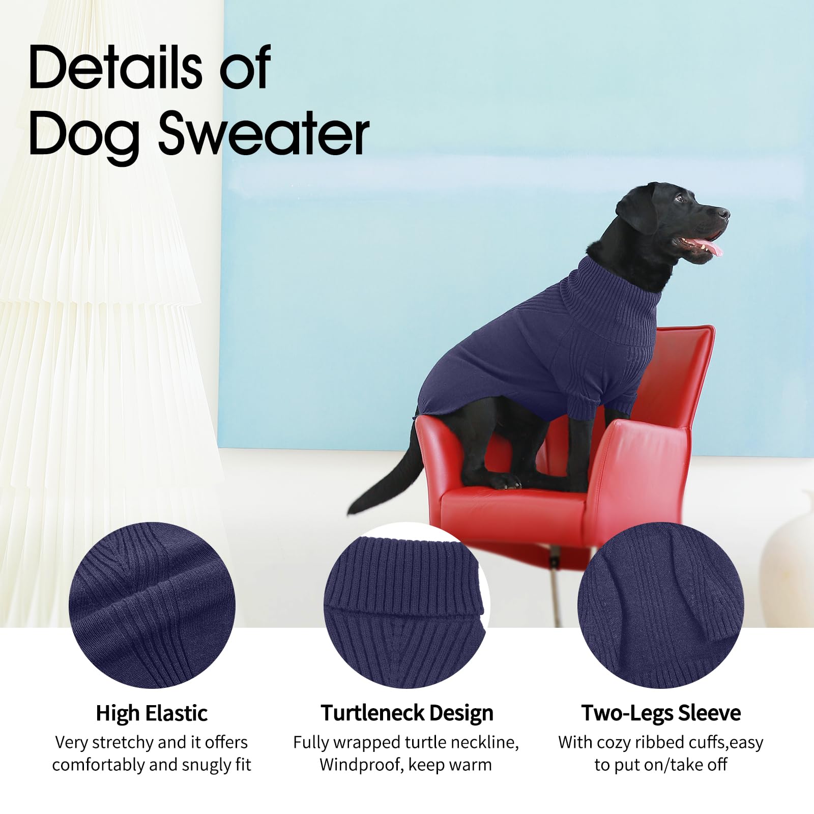 Iecoii Large Dog Sweater,Pet Dog Sweaters For Large Dogs Boy,Thanksgiving Fall Doggie Sweatshirt,Turtleneck Thick Warm Girl Dog