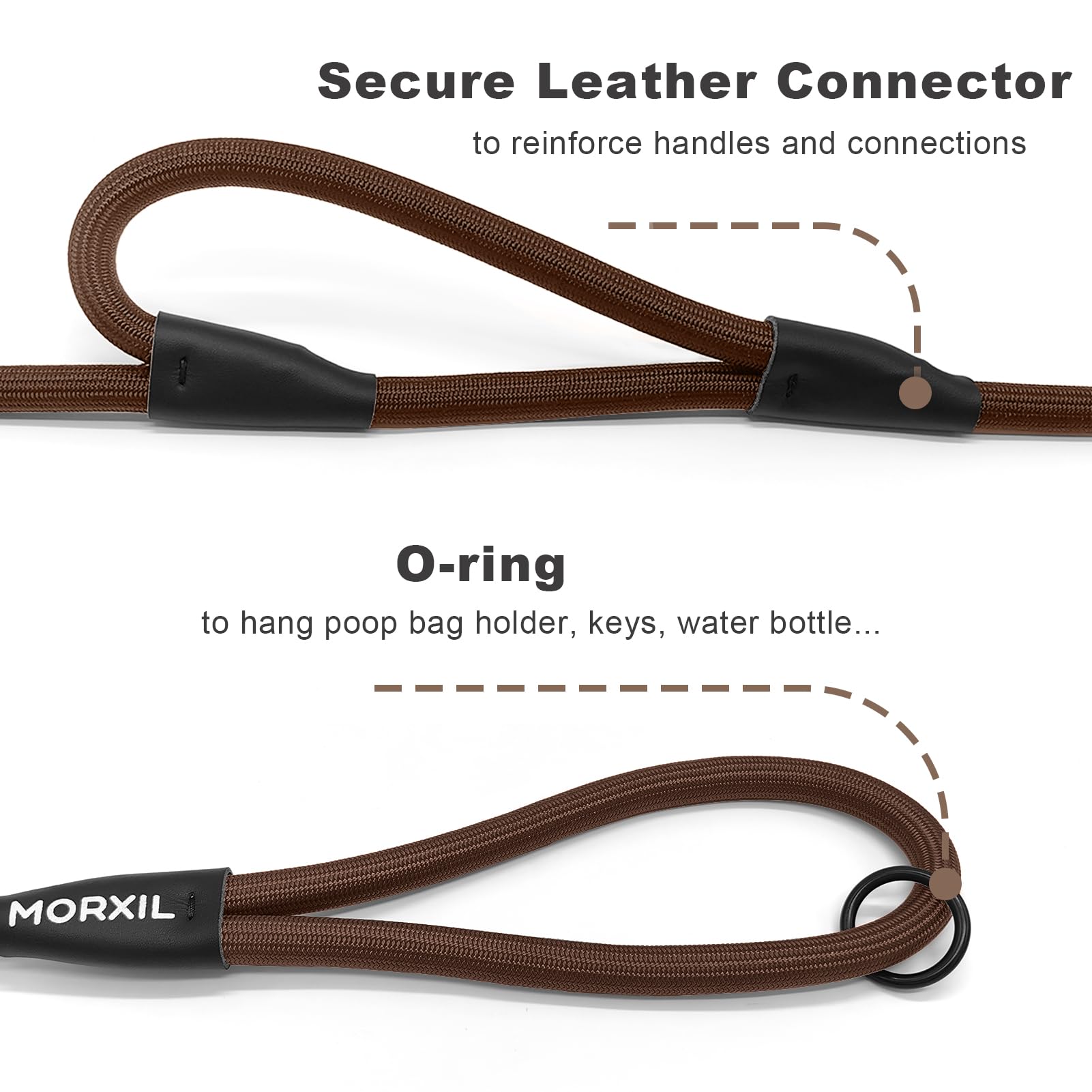 Morxil Rope Dog Leash With Two Handles, 6 Foot Heavy Duty Dog Leash With Aviation Aluminum Auto Locking Carabiner, Strong Nylon