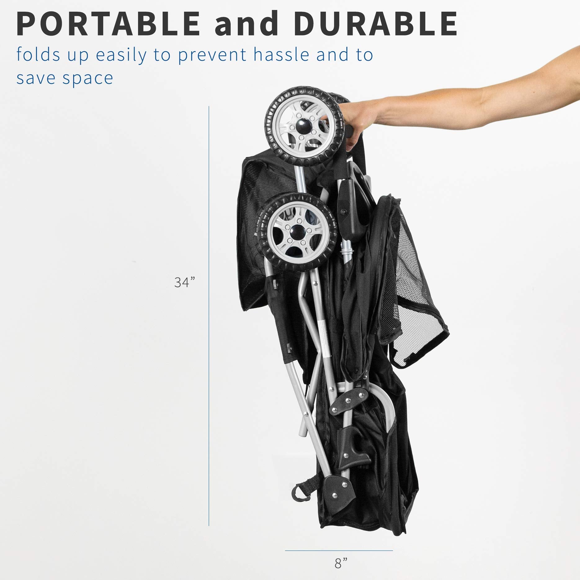 Vivo Black 4 Wheel Pet Stroller For Cat, Dog And More, Foldable Carrier Strolling Cart, Strolr-V001K