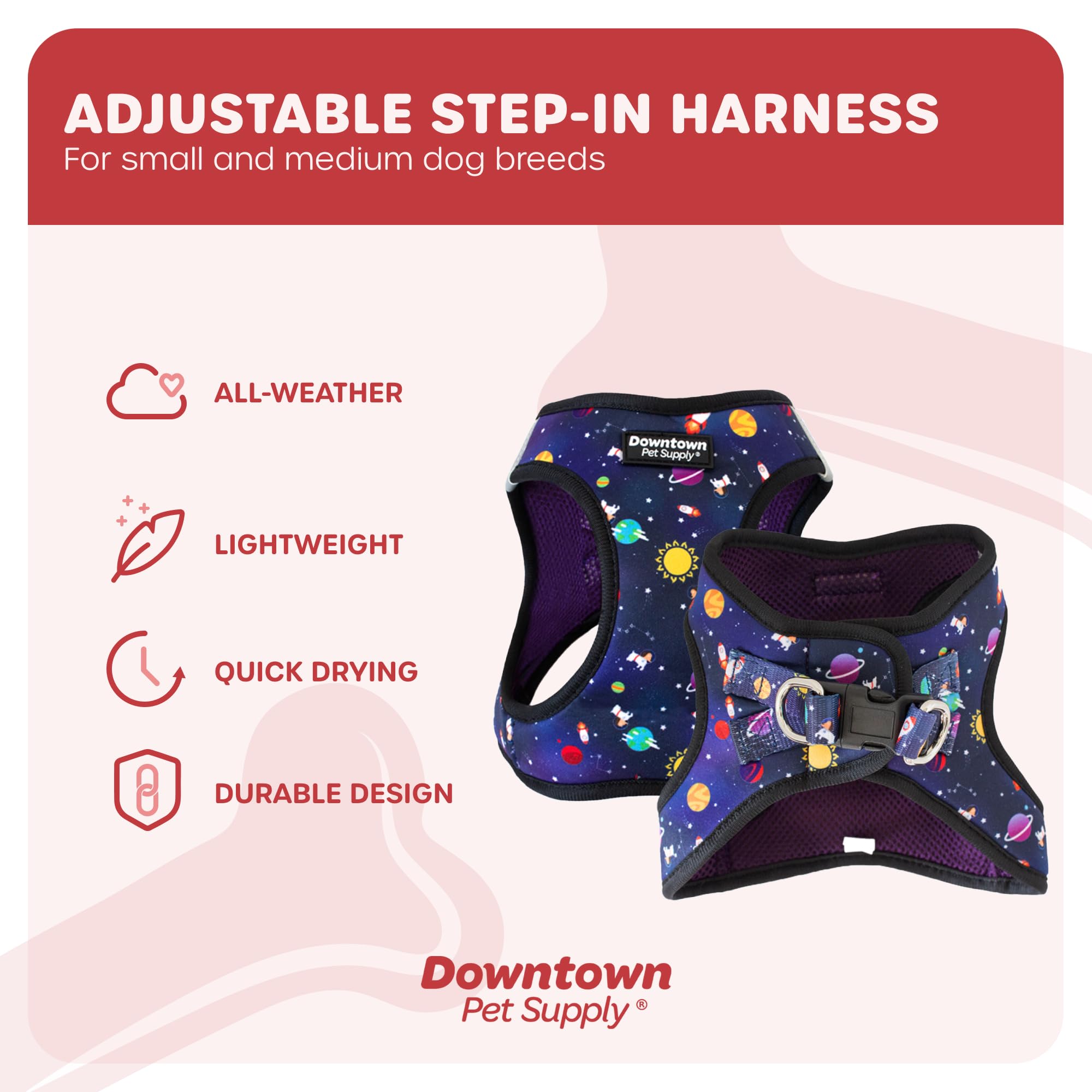 Downtown Pet Supply Step In Dog Harness For Small Dogs No Pull, Medium, Space - Adjustable Harness With Padded Mesh Fabric And R