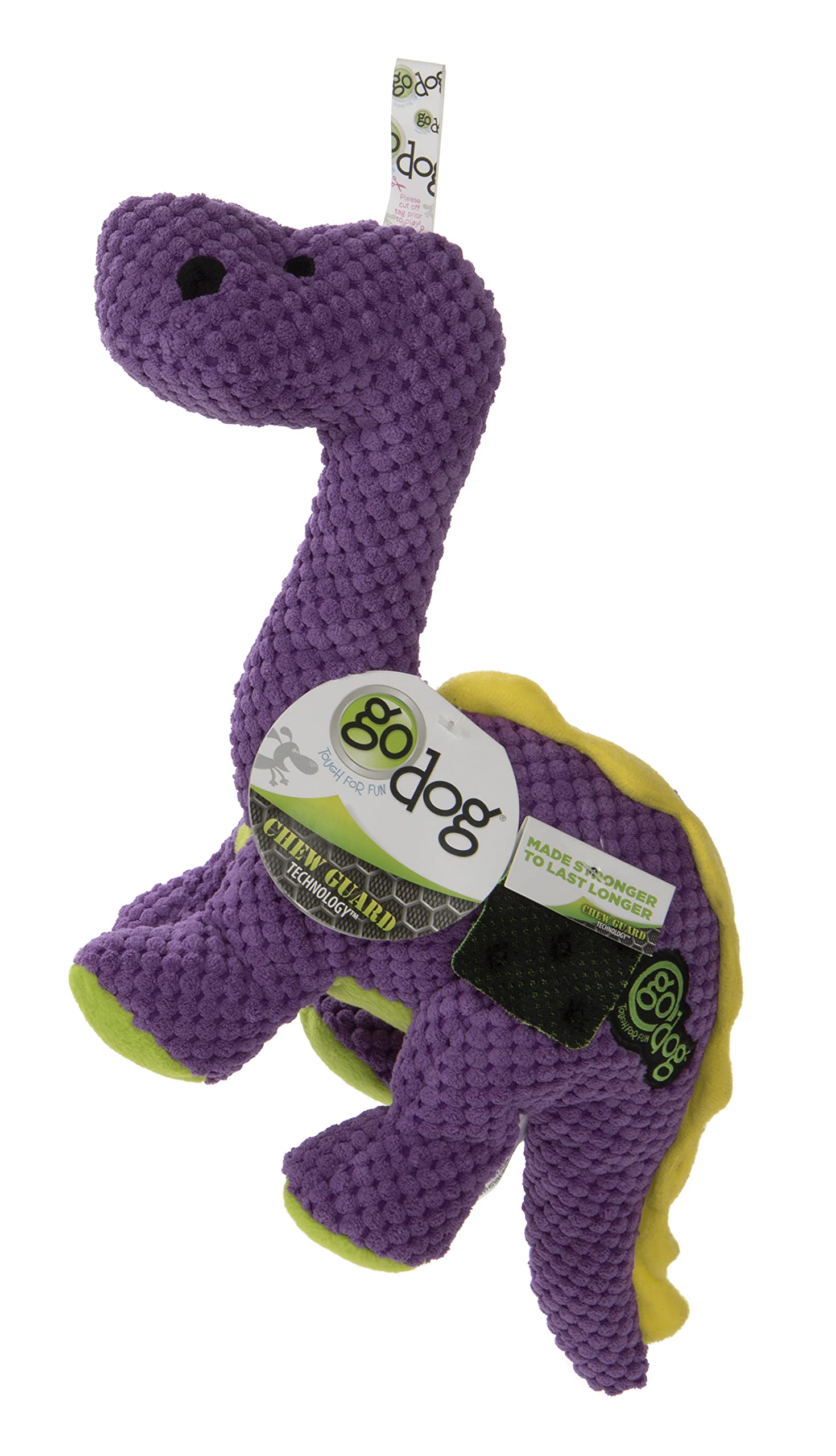 Godog Checkers Dinos Bruto Squeaky Plush Dog Toy, Chew Guard Technology - Purple, Large