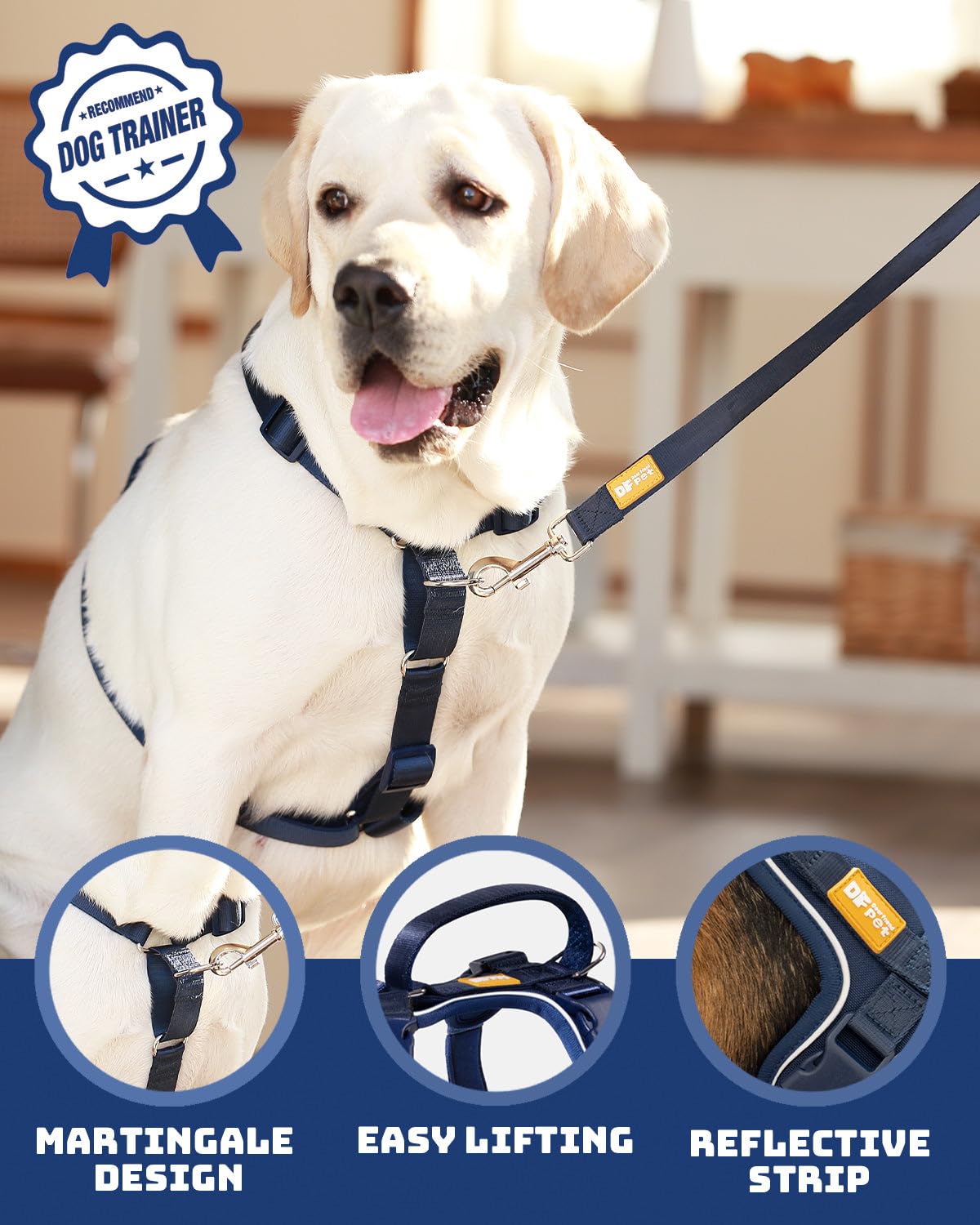 Df Freedom No Pull Martingale Dog Harness, Gentle Control For No Choking, Front Clip Harness With Reflective, 5 Point Adjustable