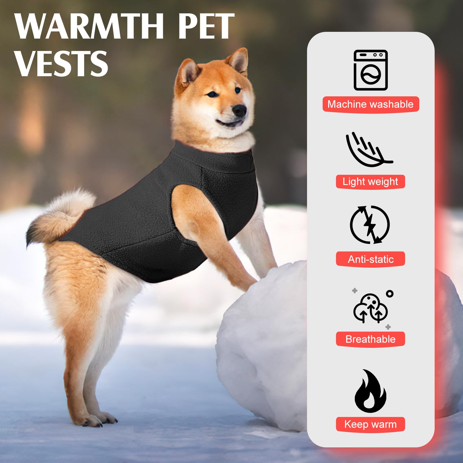 Dog Sweater Vest, Soft Warm Pullover Fleece Jacket For Small To Large Dogs, Stretchy With D Ring Leash (Black, S)