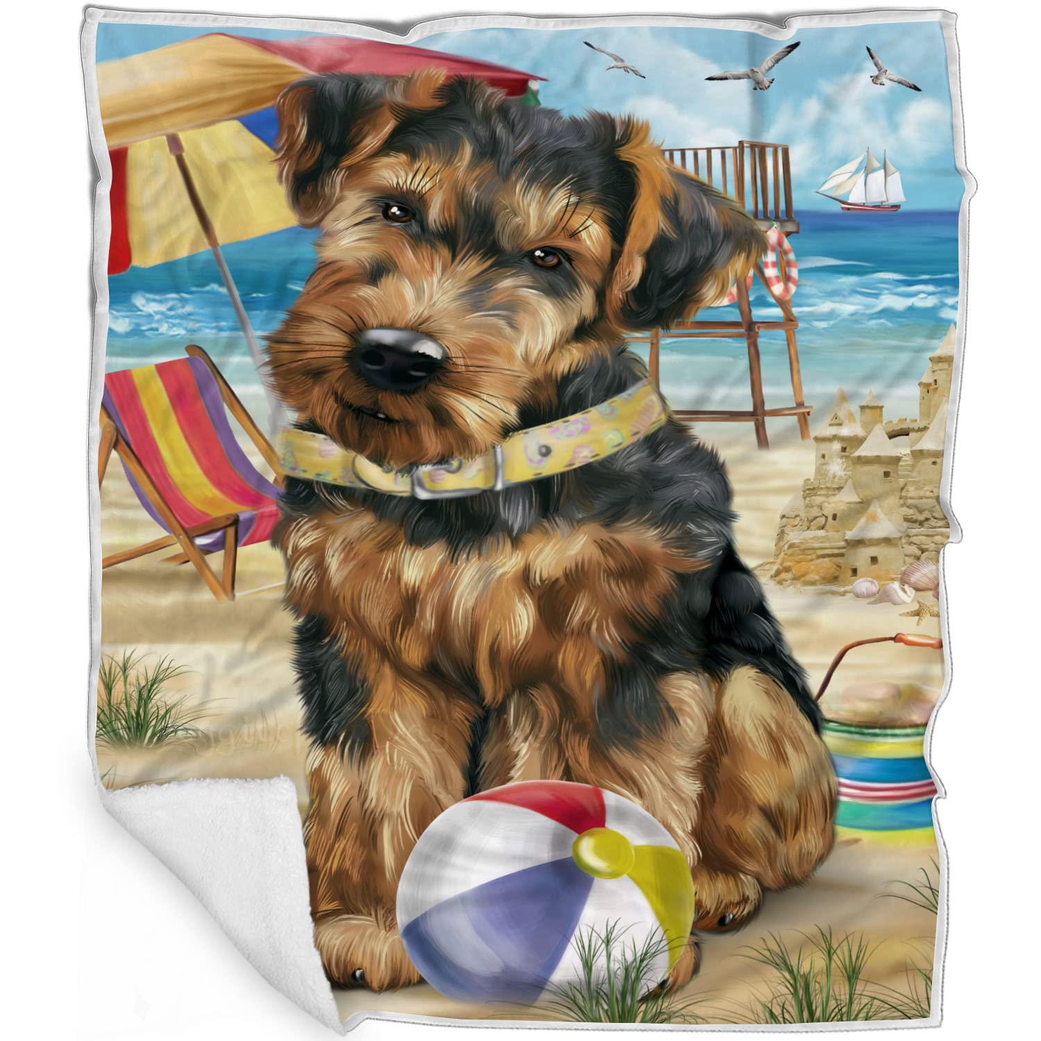 Pet Friendly Beach Airedale Dog Blanket  Lightweight Super Soft Cozy and Durable Bed Blanket  Animal Theme Fuzzy Blanket for S