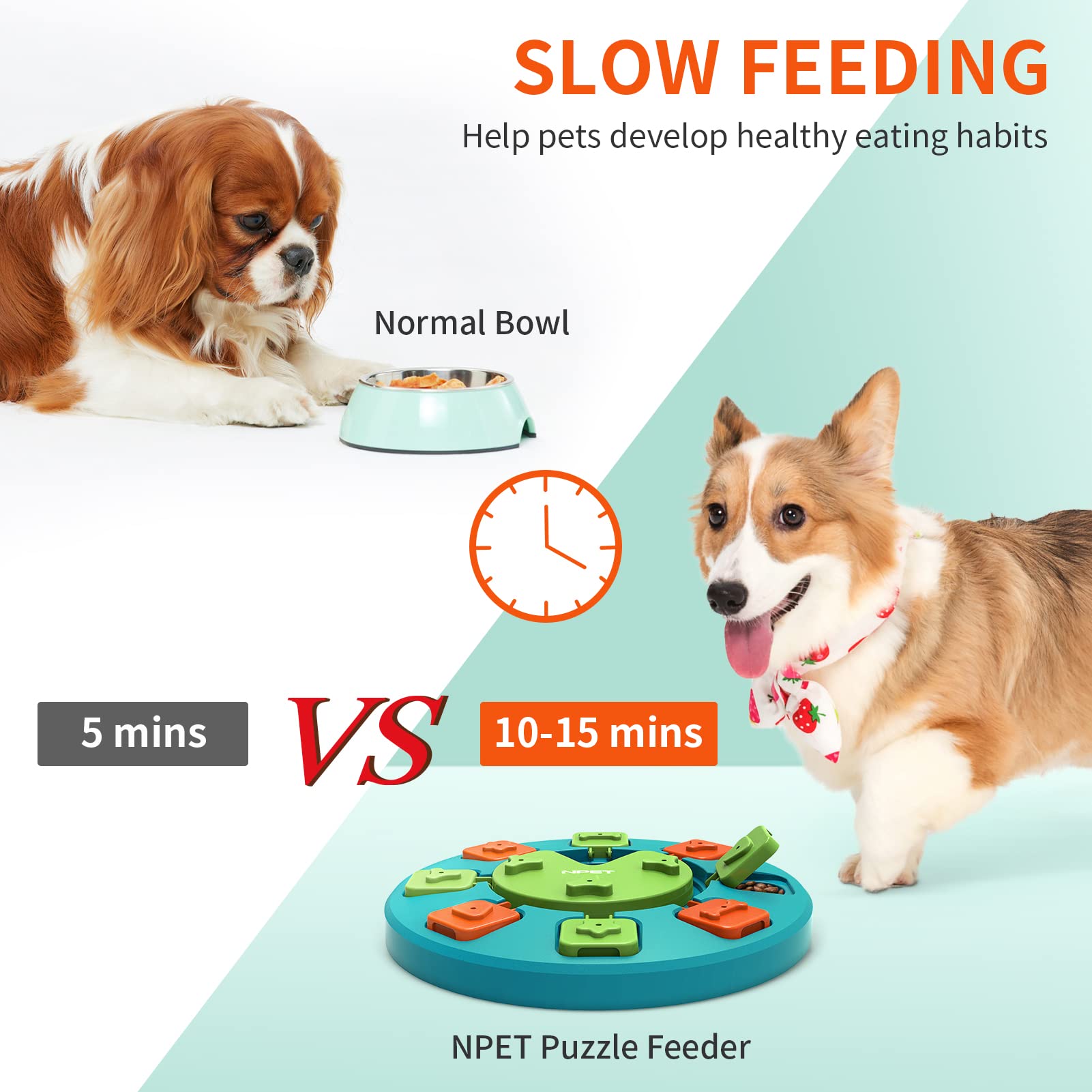 NPET Dog Puzzle Interactive Toys, Dog Treat Dispenser for Pet IQ Training & Mental Enrichment, Slow Feeder for Cats & Small, Med