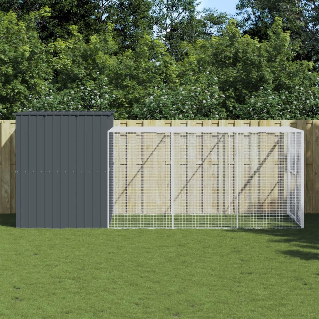 vidaXL Dog House with Run Anthracite 84.3x179.9x71.3 Galvanized Steel